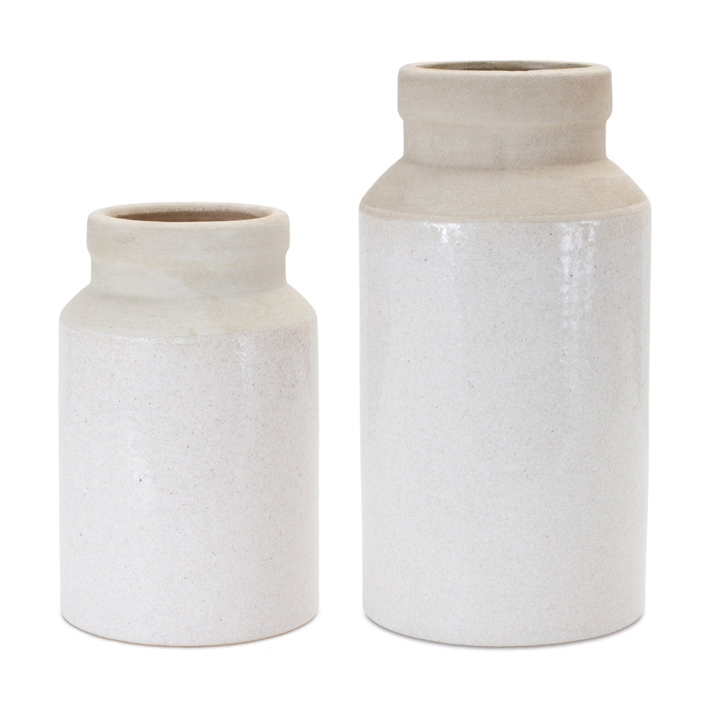 Two-Tone-Stoneware-Vase-(set-of-2)-Beige-decorative