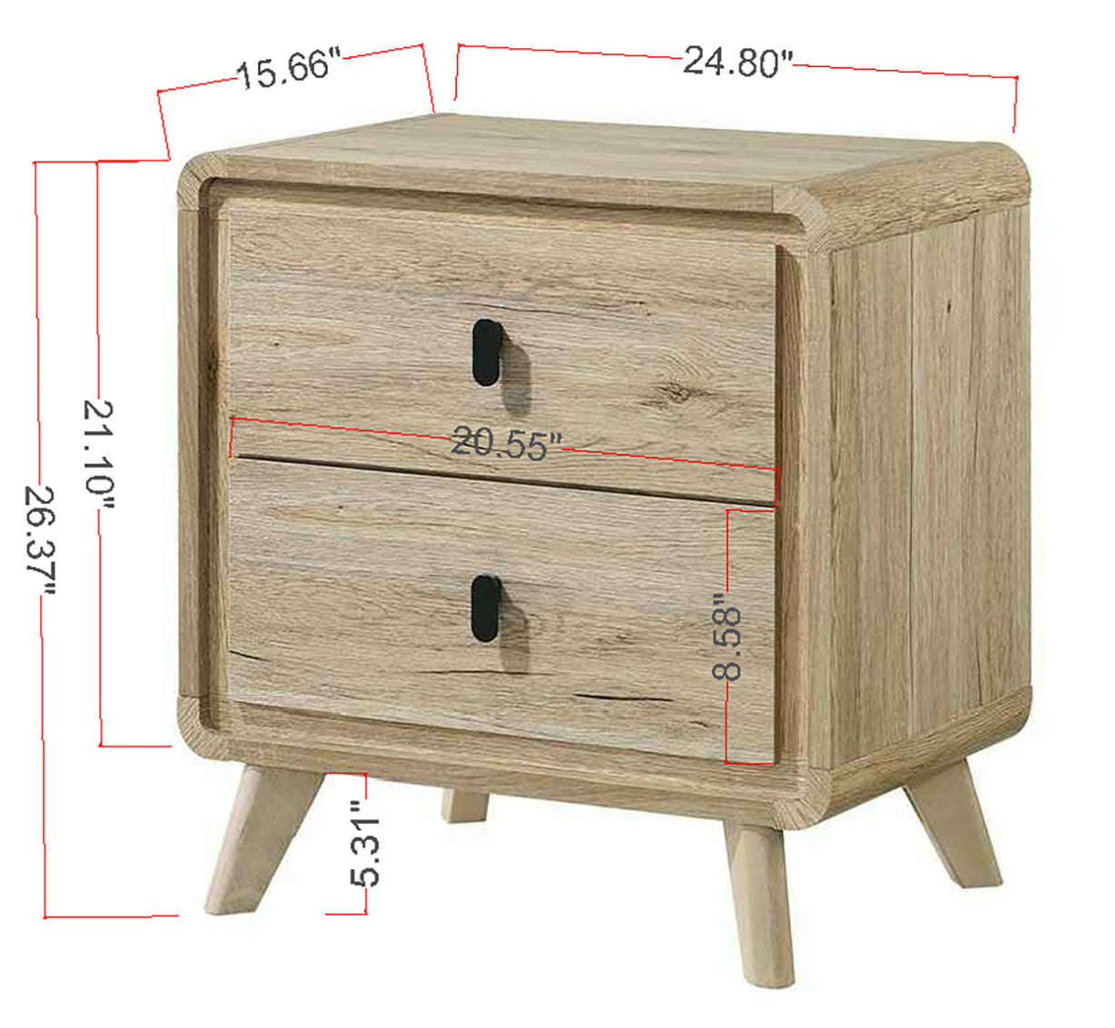 Mid-Century Natural 2-Drawer Nightstand