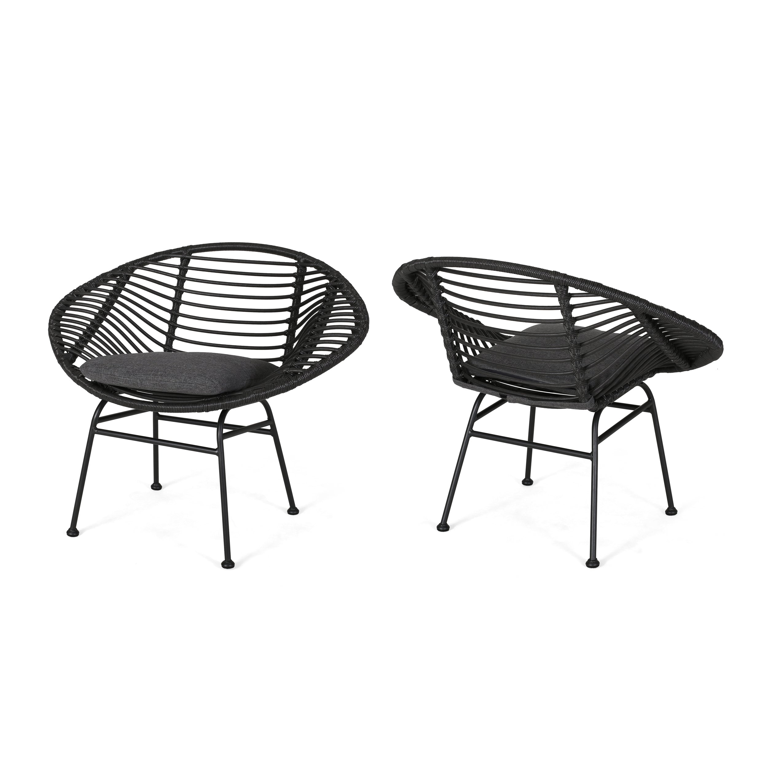 Cordella Outdoor Woven Wicker Chairs with Cushions, Set of 2
