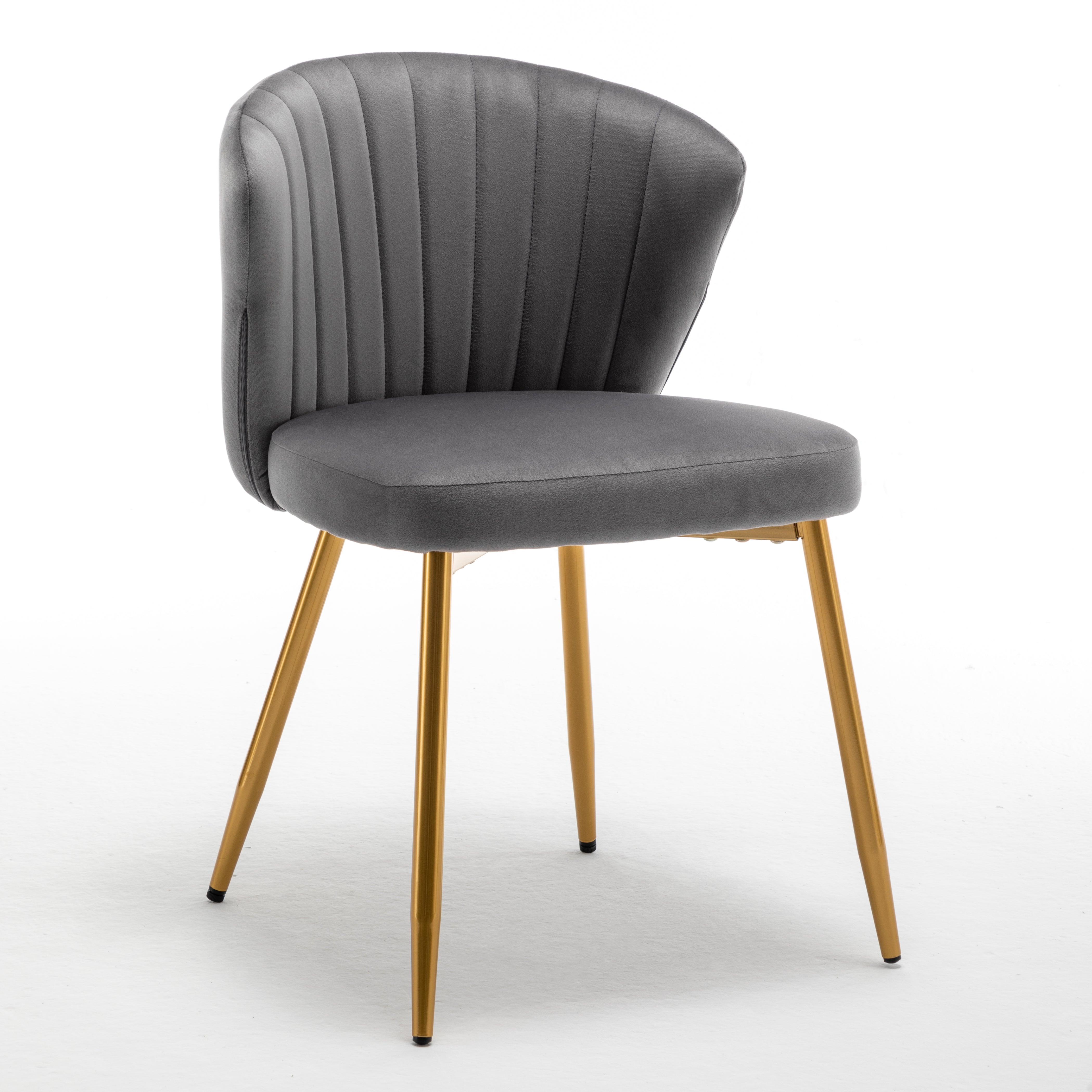 Modern Velvet Armless Accent Chair, Channel Tufted Dining Chair with Gold Metal Legs, Upholstered Side Chair for Living Room Bedroom Small Spaces