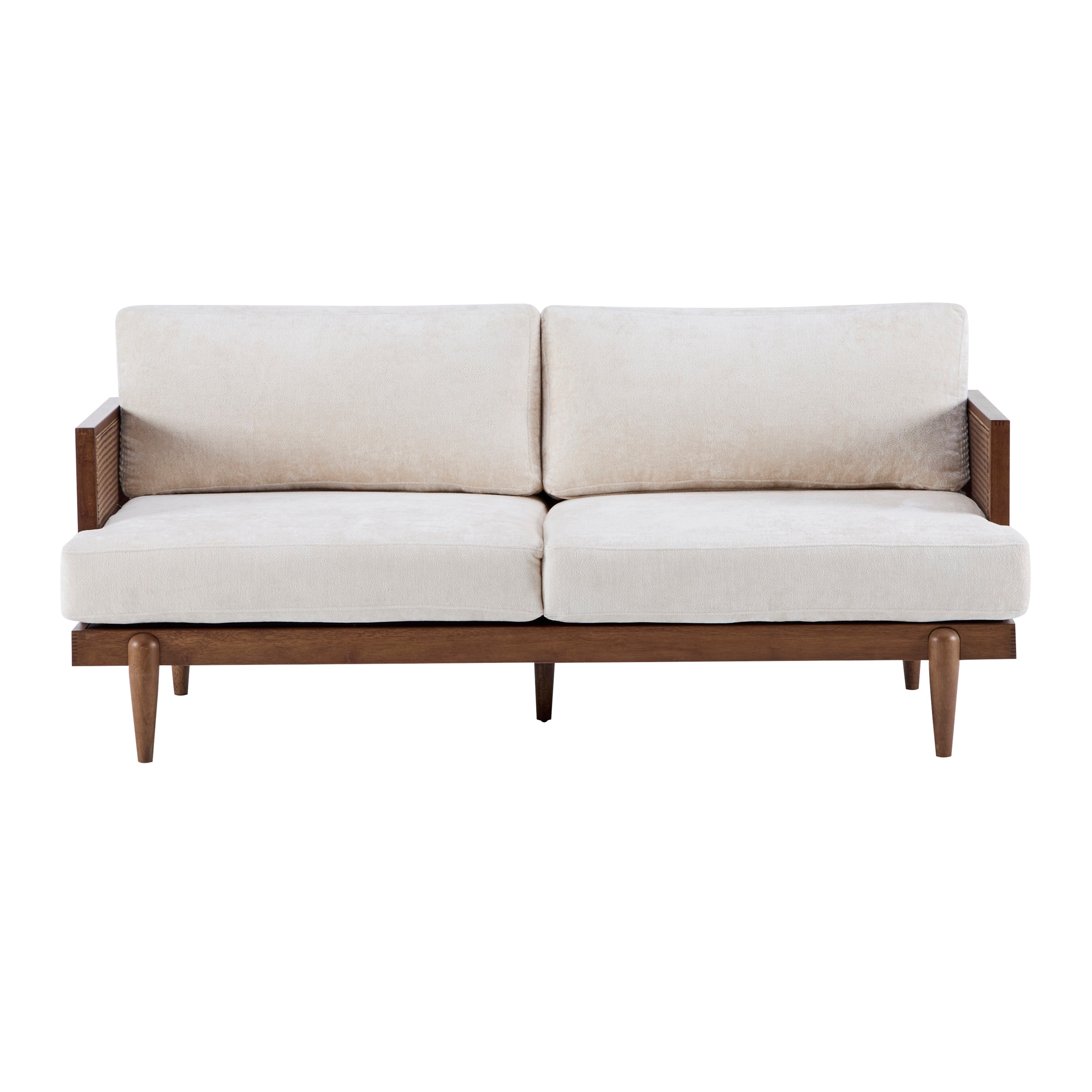 3-Seater Sofa with Cane Rattan and Wooden Frame