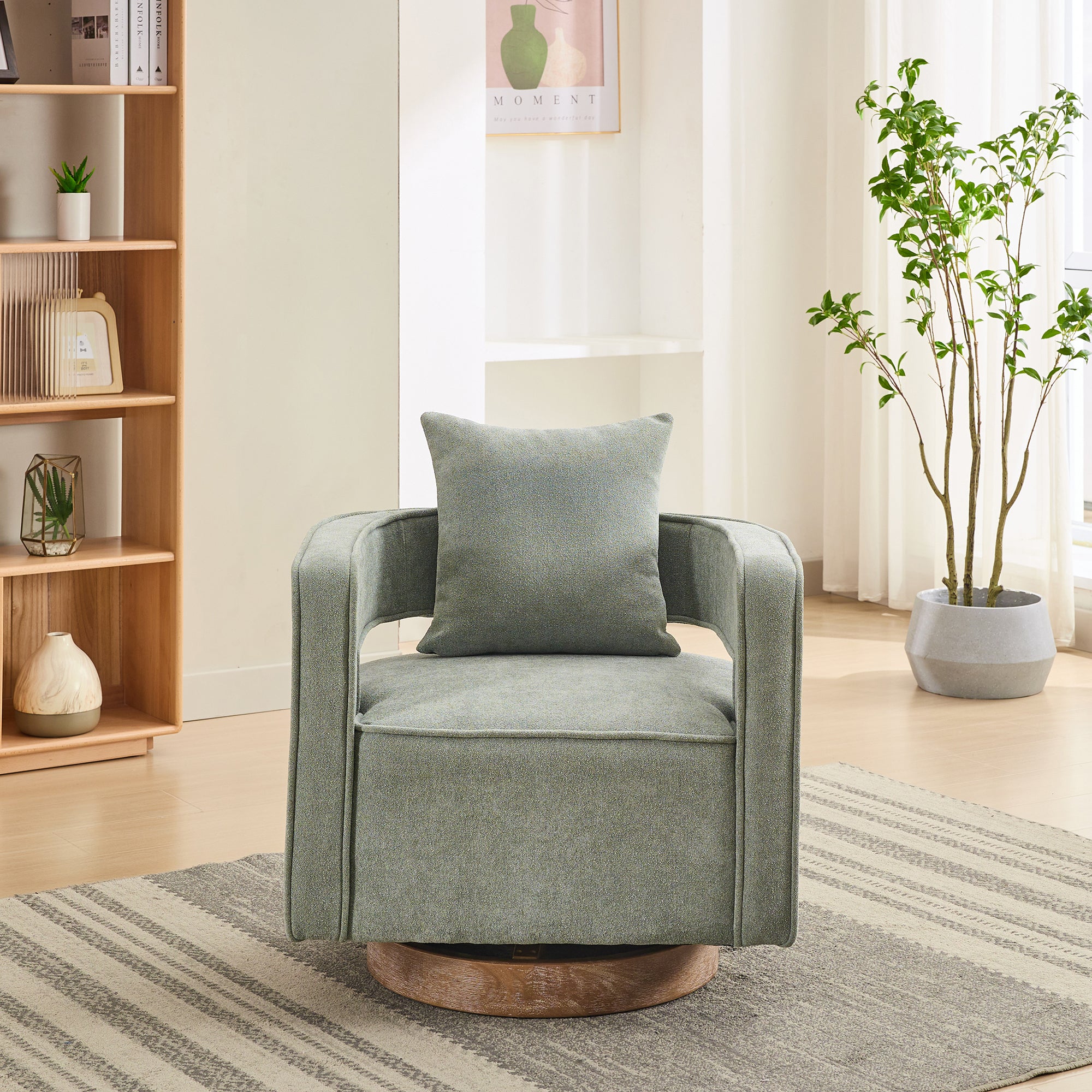 Fernleigh Swivel Accent Open Back Barrel Chair With Weathered Base