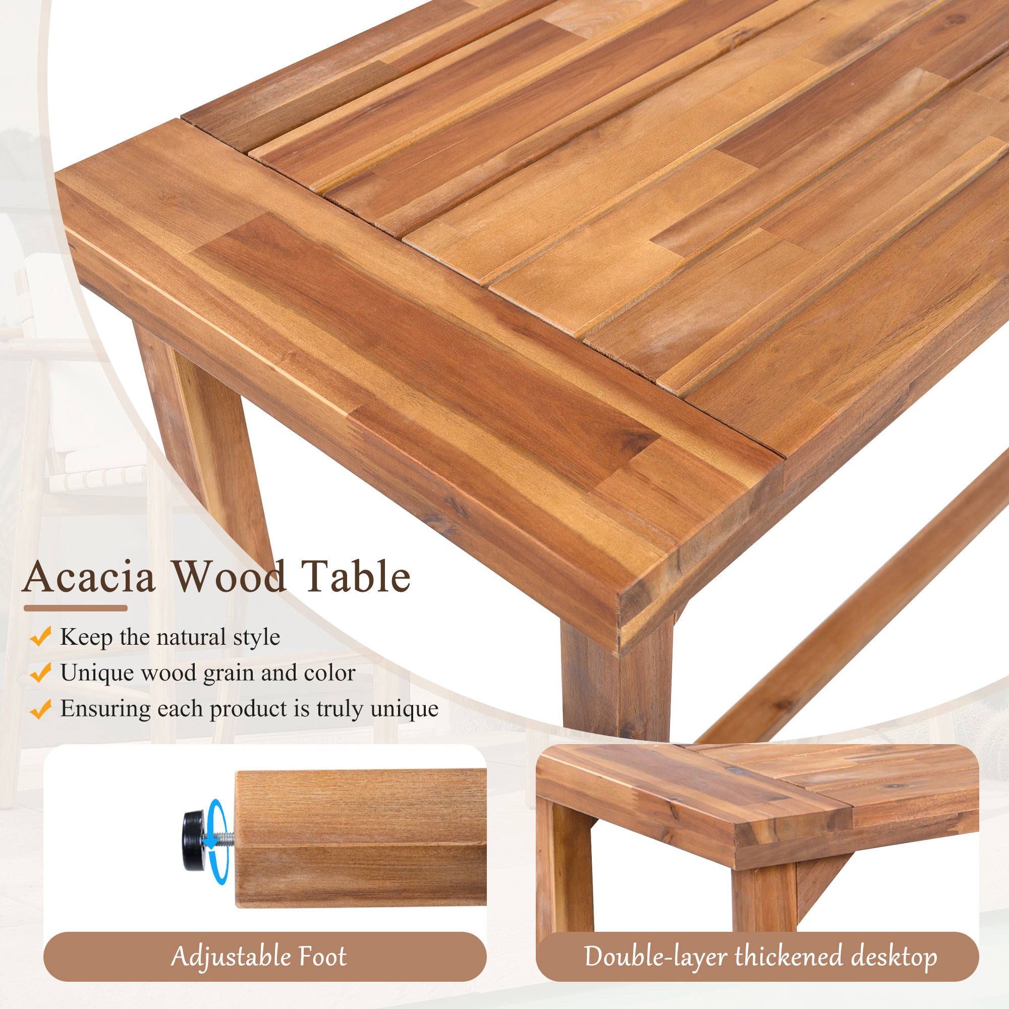 3 Piece Outdoor Bar Set with Acacia Wood Bar Height Table & 2 Stools with Cushions