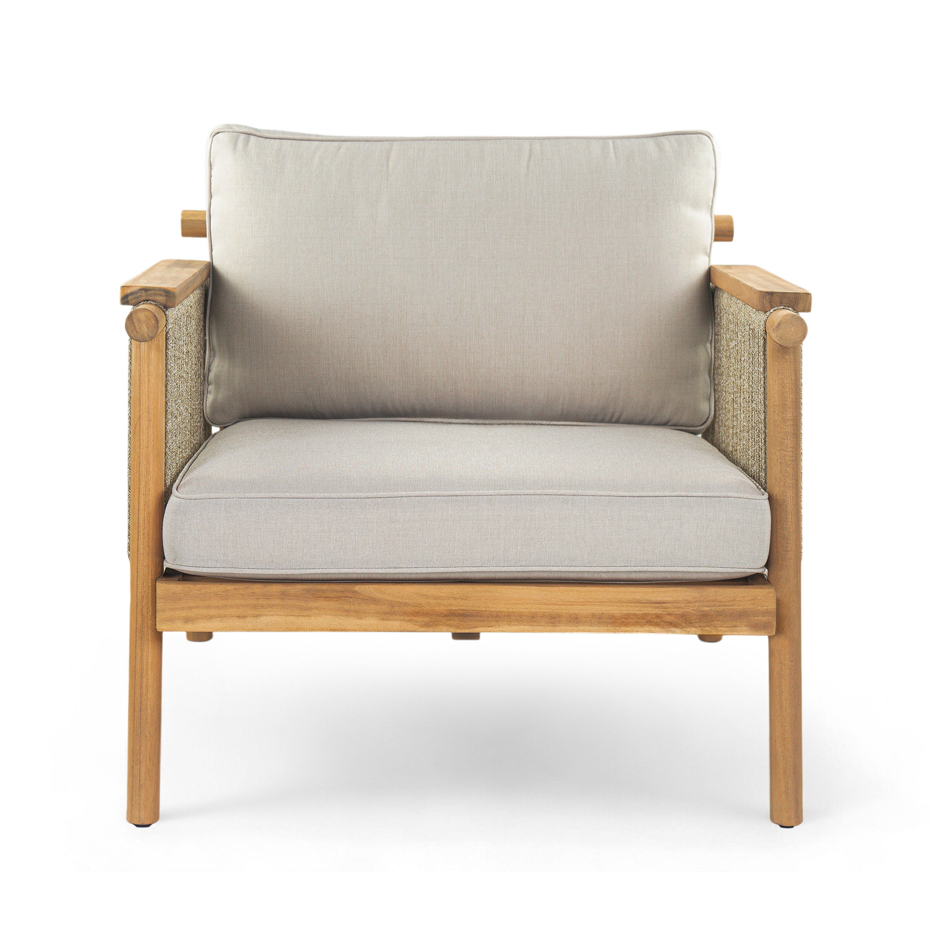 Outdoor Wood Club Chair with Rope Accents