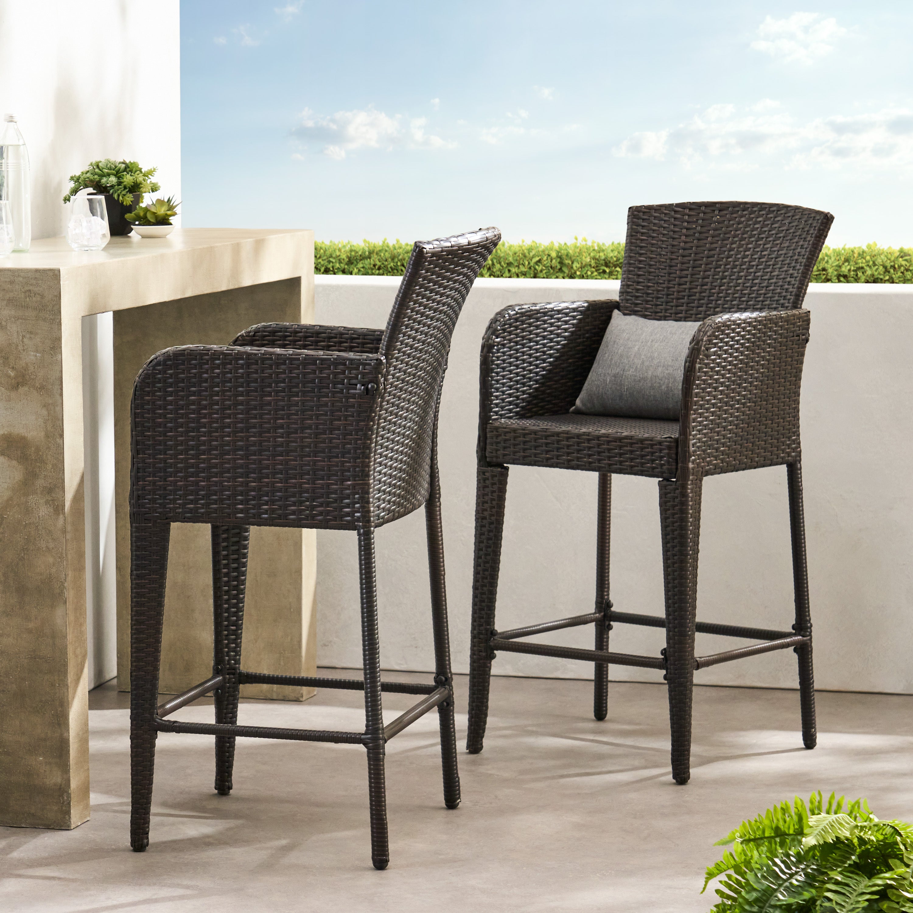 Anaya Outdoor Wicker Bar Stools, Set of 2