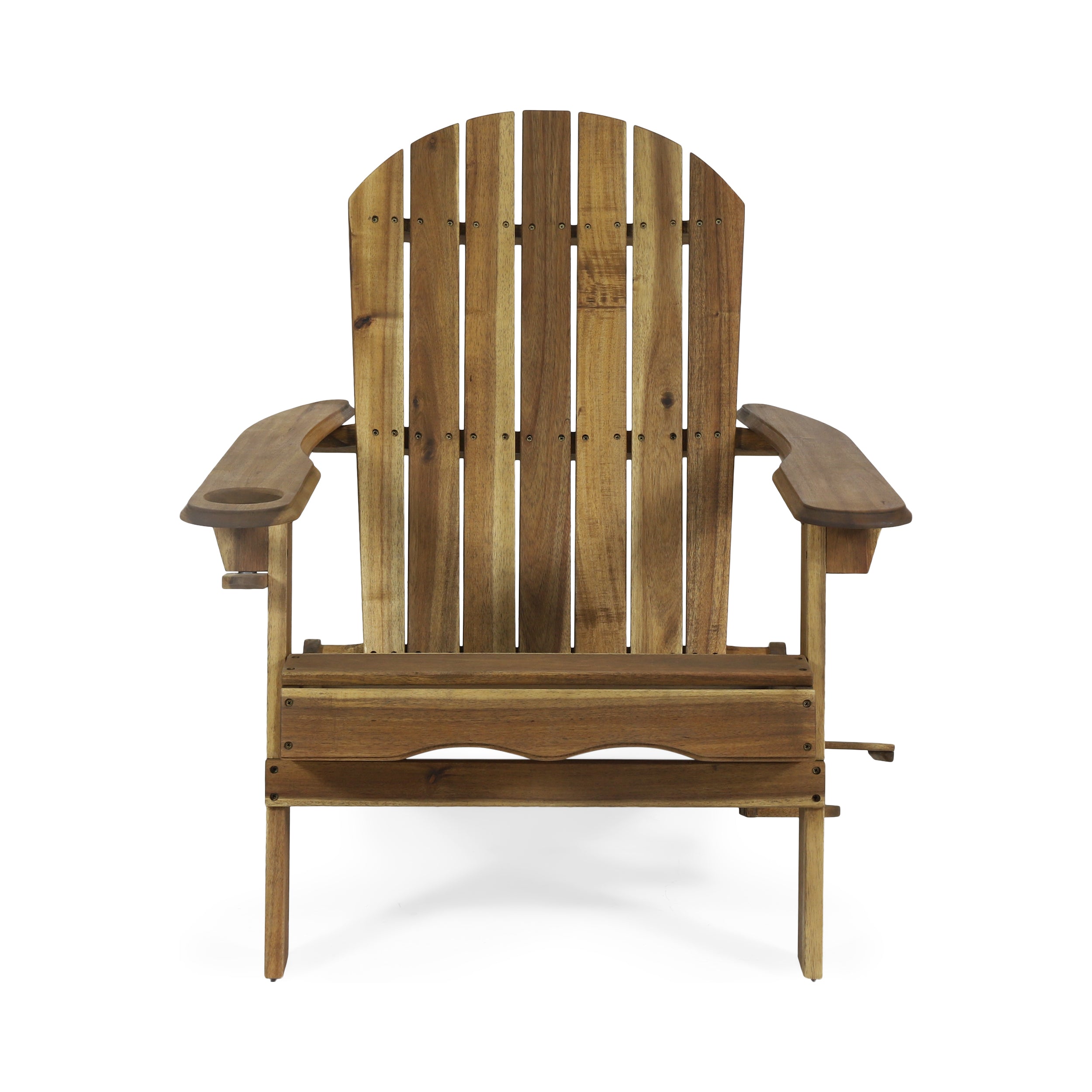 Outdoor Adirondack Chair with Slat Back and Cup Holder