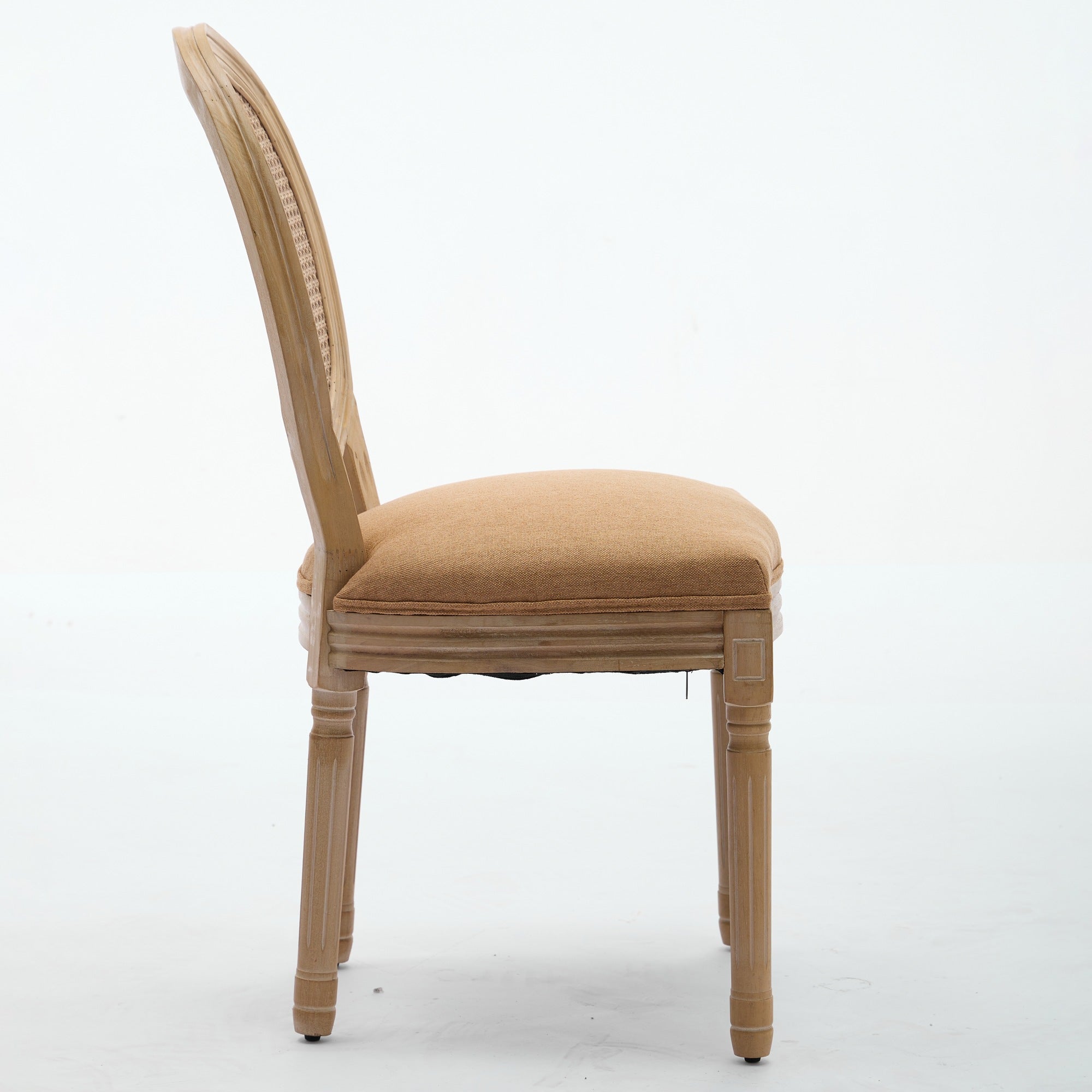 French Country Dining Chairs with Round Rattan Backrest, Set of 2