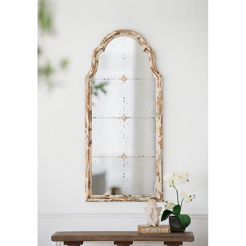 Wood Arched Mirror with 3 Small Medallions