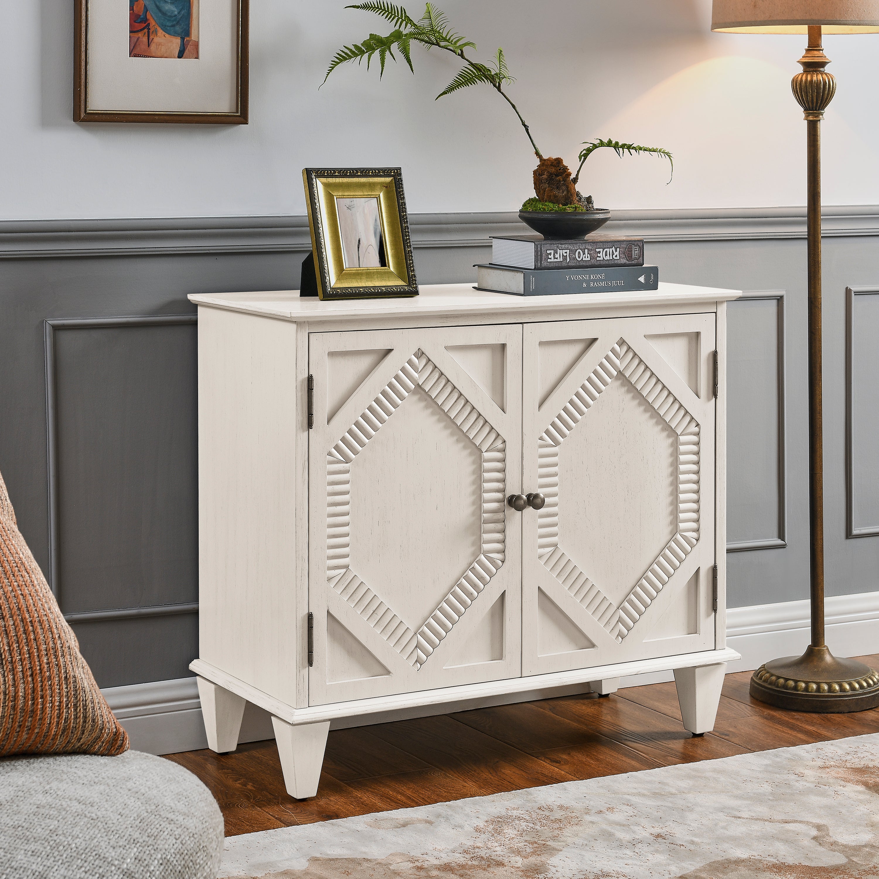 Mid Century Modern Geometric Accent Cabinet with Storage - 65.2"