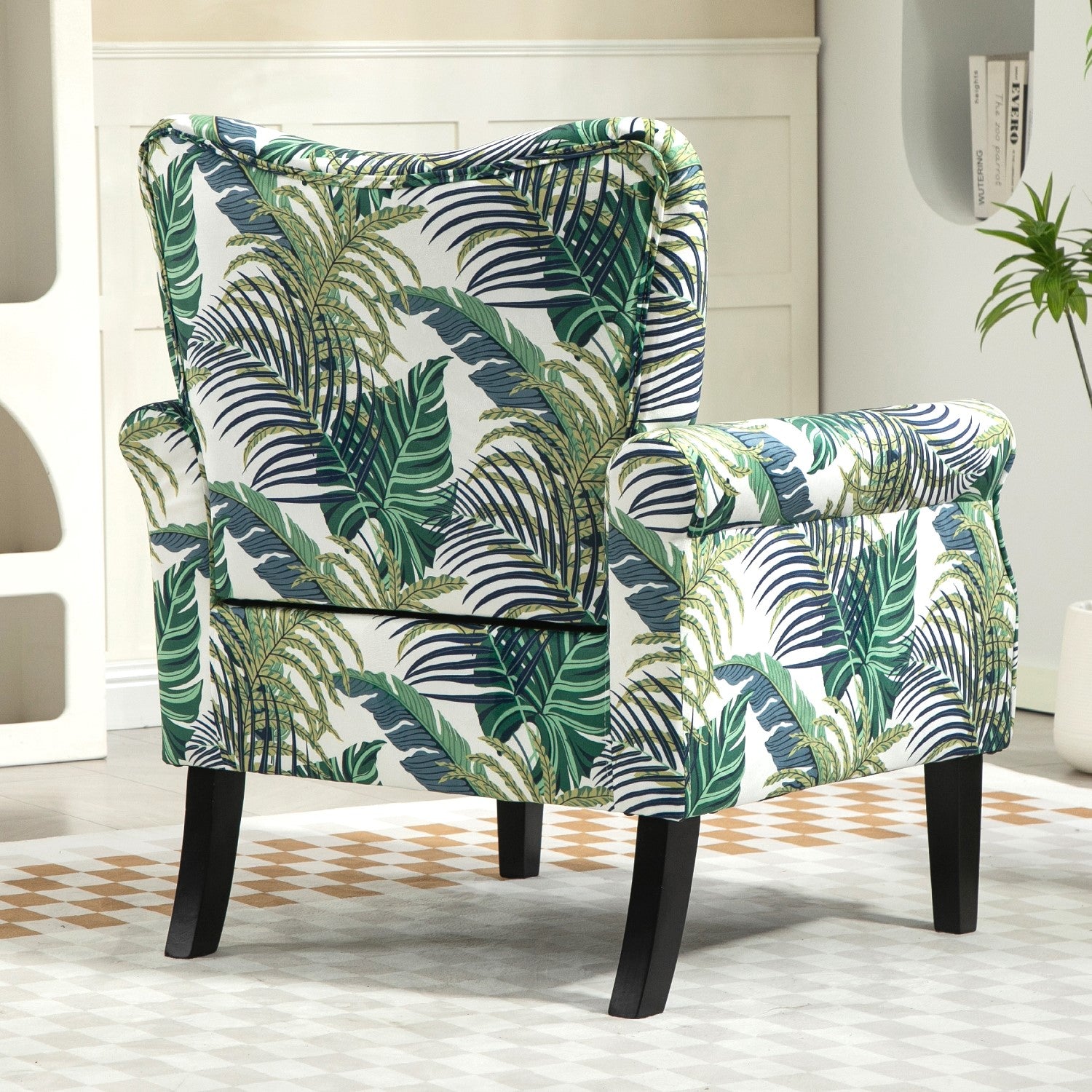 Palm Pattern  Wingback Accent Chair
