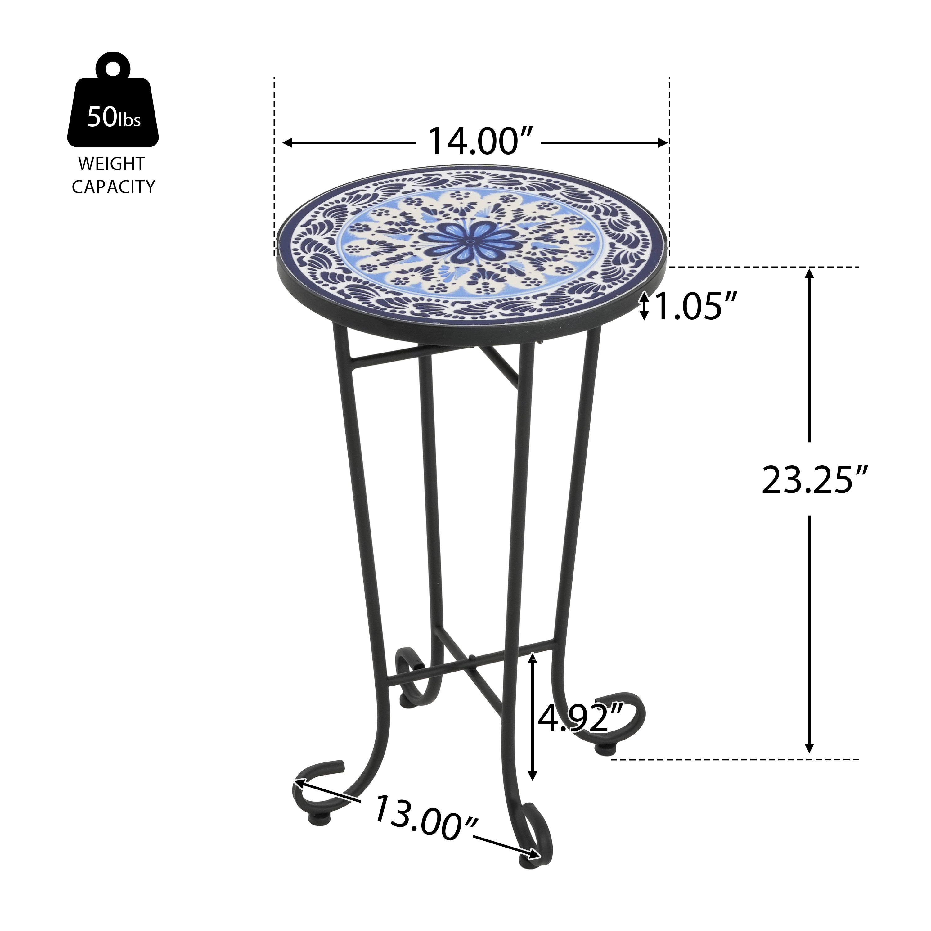 Warmthly Outdoor Round Side Table with Vibrant Tile Top and Elegant Scrolling Legs
