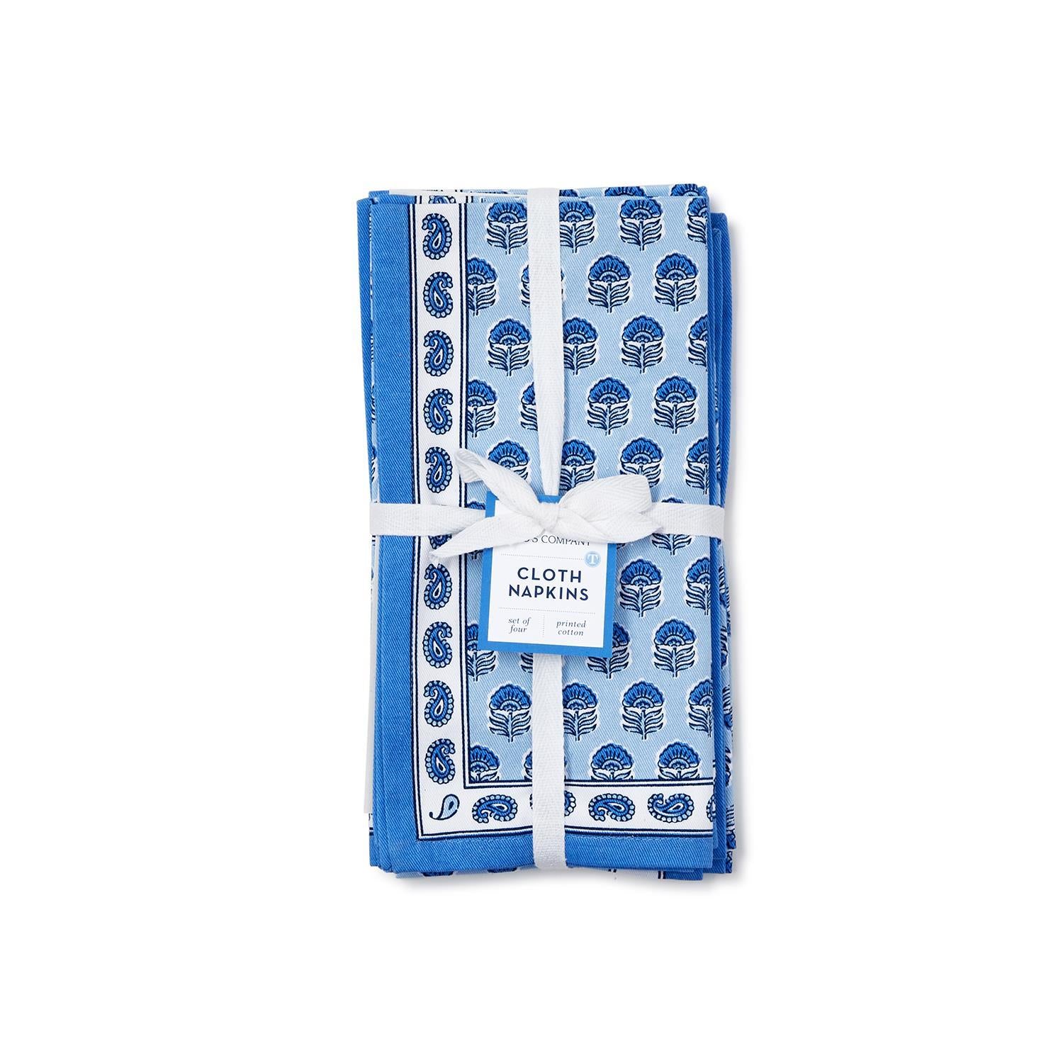 Chinoiserie Blue Block Print Cloth Napkins, Set of 4