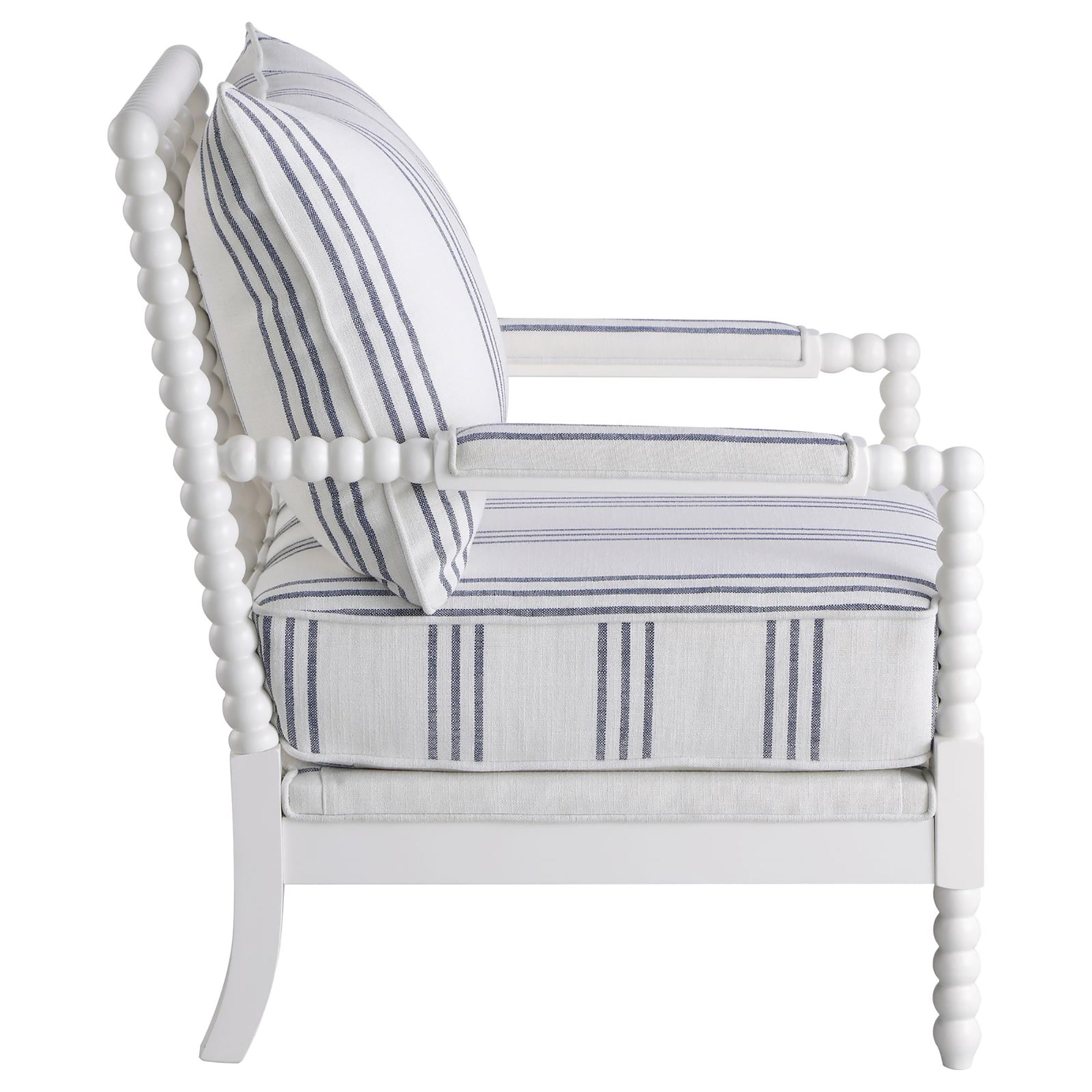 Upholstered Stripe Accent Chair with Stacked-Sphere Spindle Design