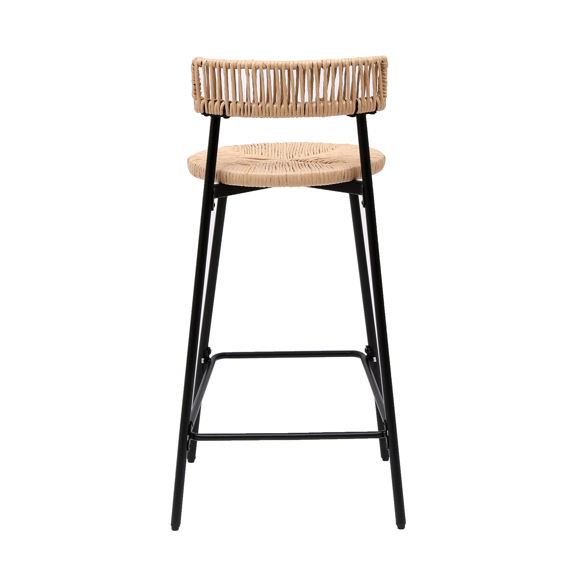 Boho Handwoven Paper Rope Counter Stools, Set of 2