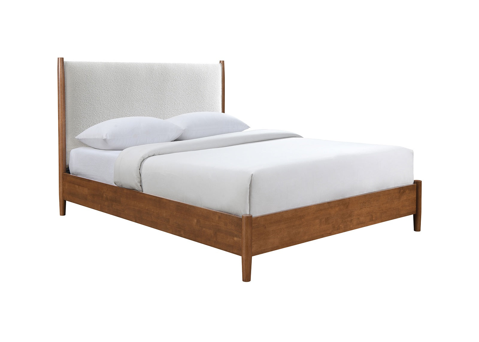 Walnut Color Panel Headboard Beige Upholstered Bed