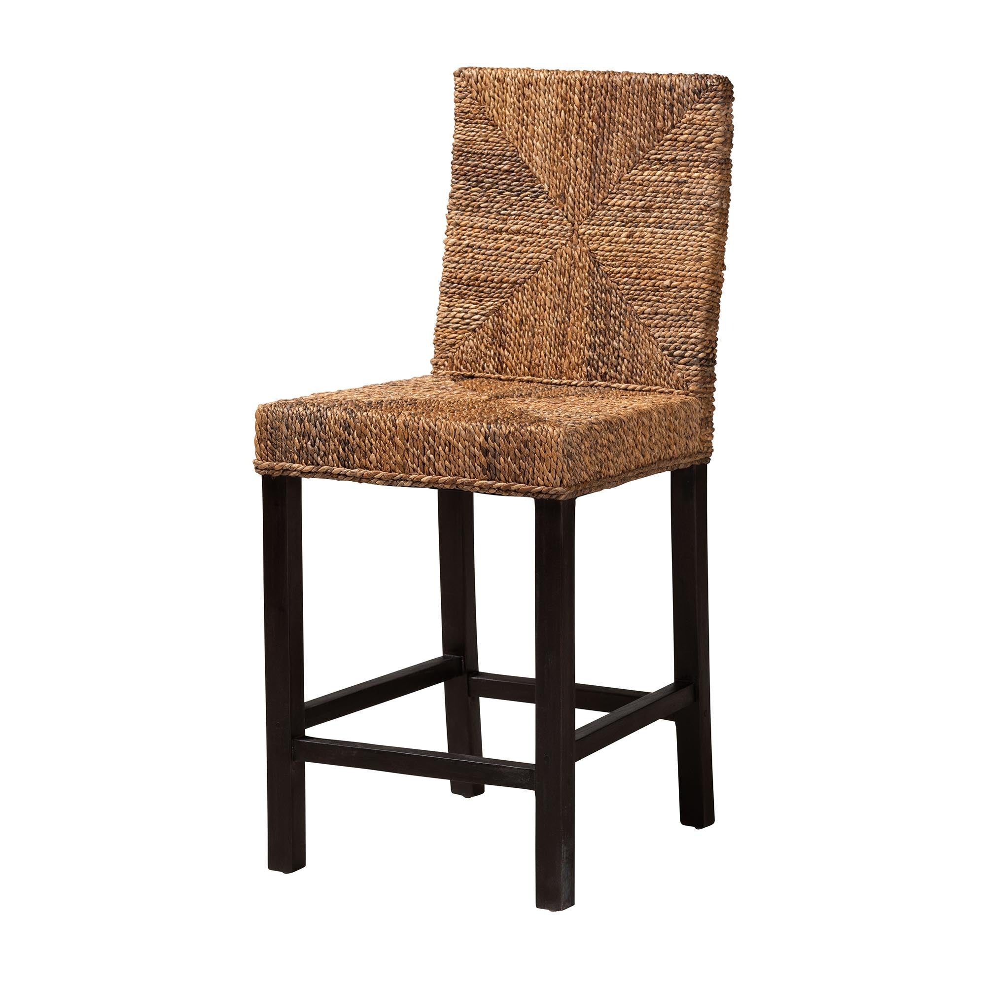 Freddie Mahogany Wood and Seagrass Counter Stool