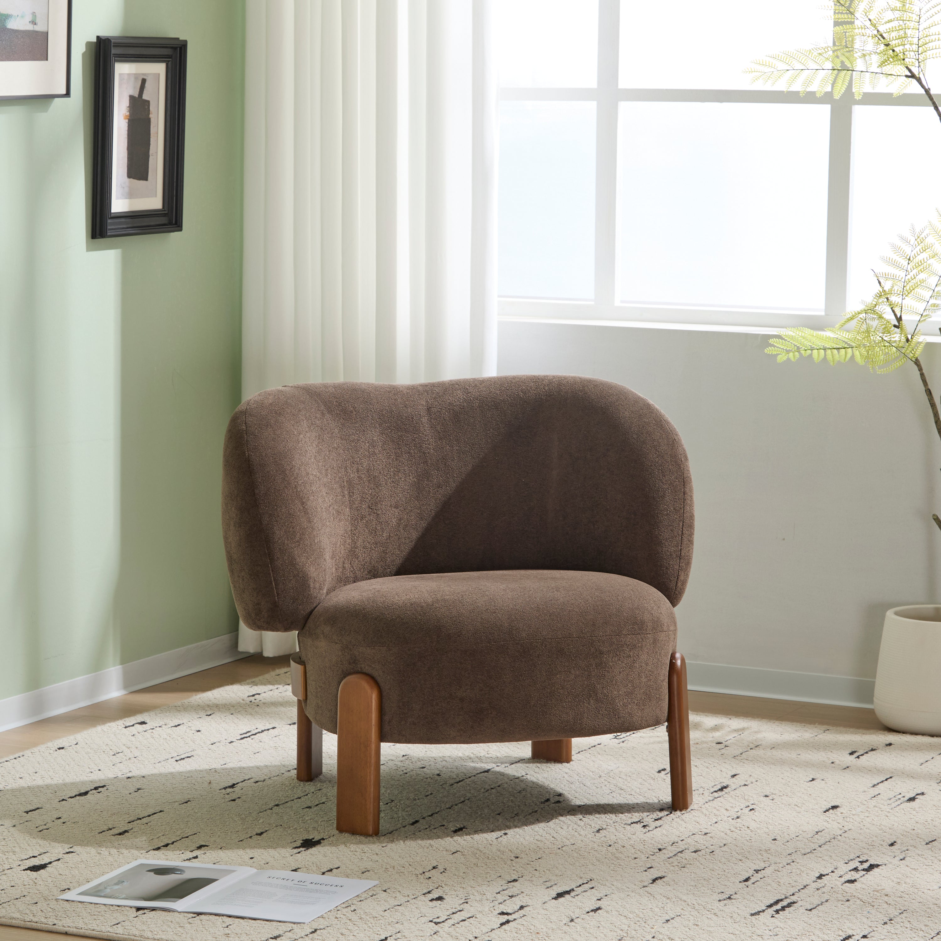 Modern Cozy Wingback Accent Arm Chair with Wooden Feet