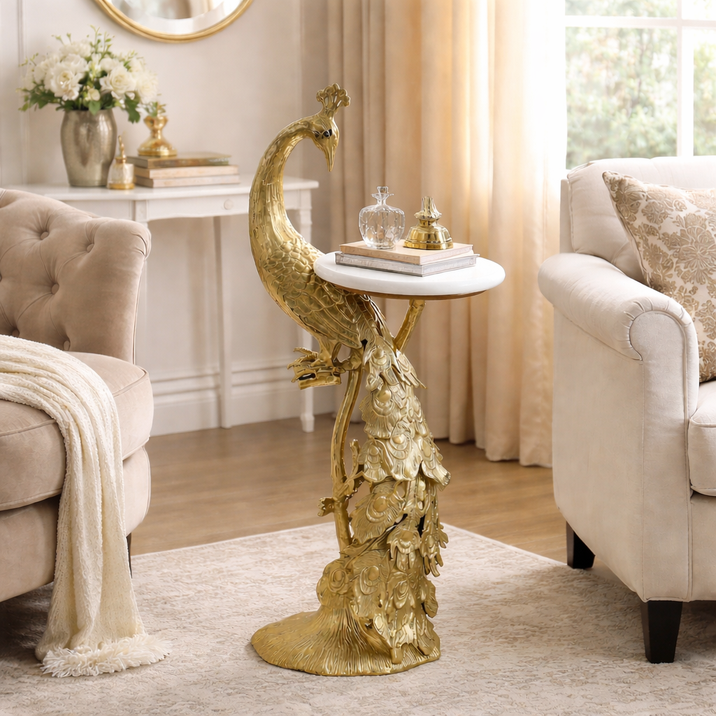 Peacock Side Table with Marble Top