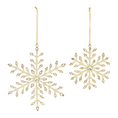 Gold Beaded Metal Snowflake Ornament, Set of 12