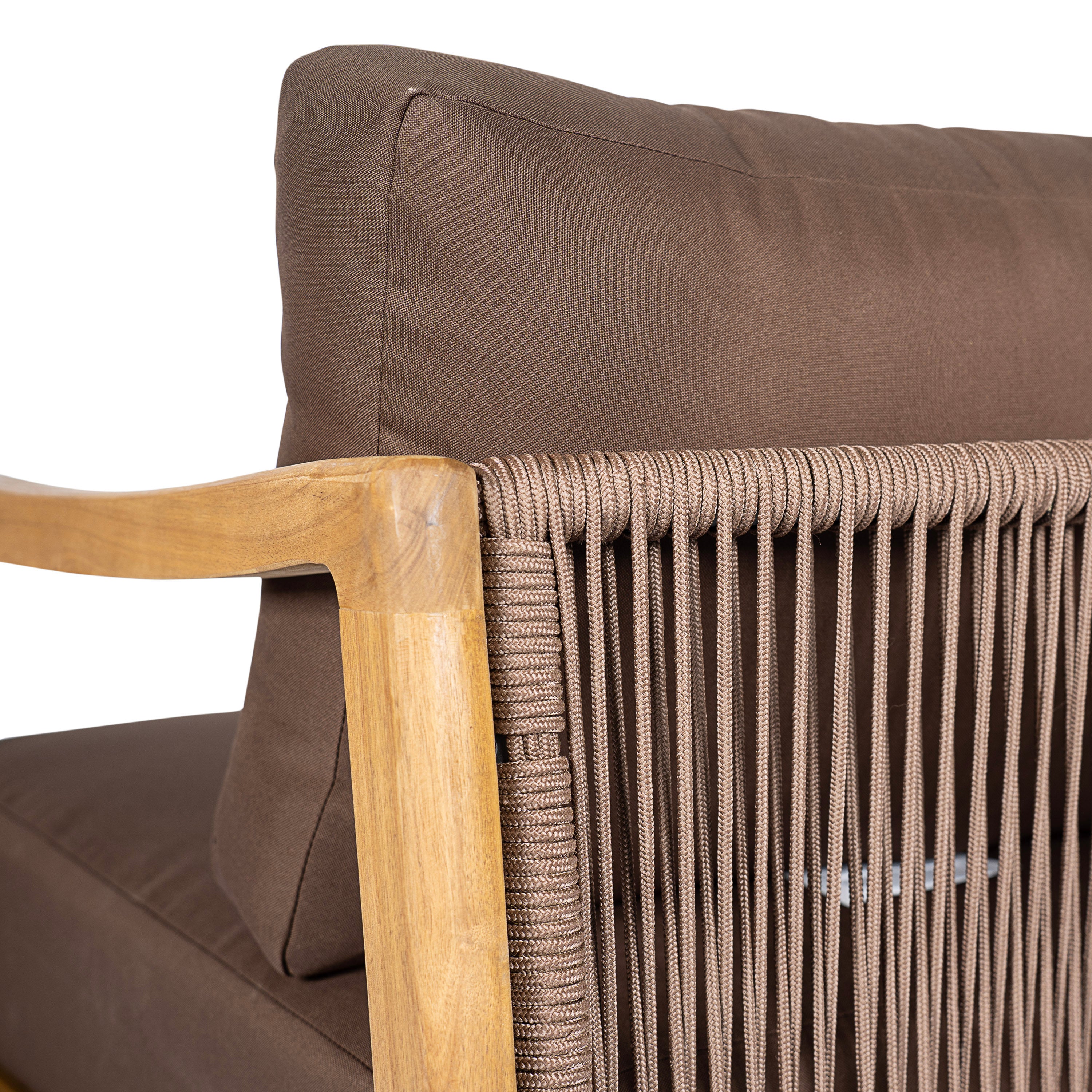Outdoor Club Chair, Acacia Wood Frame with Rope Back Detail, Water-Repellent Beige Cushions