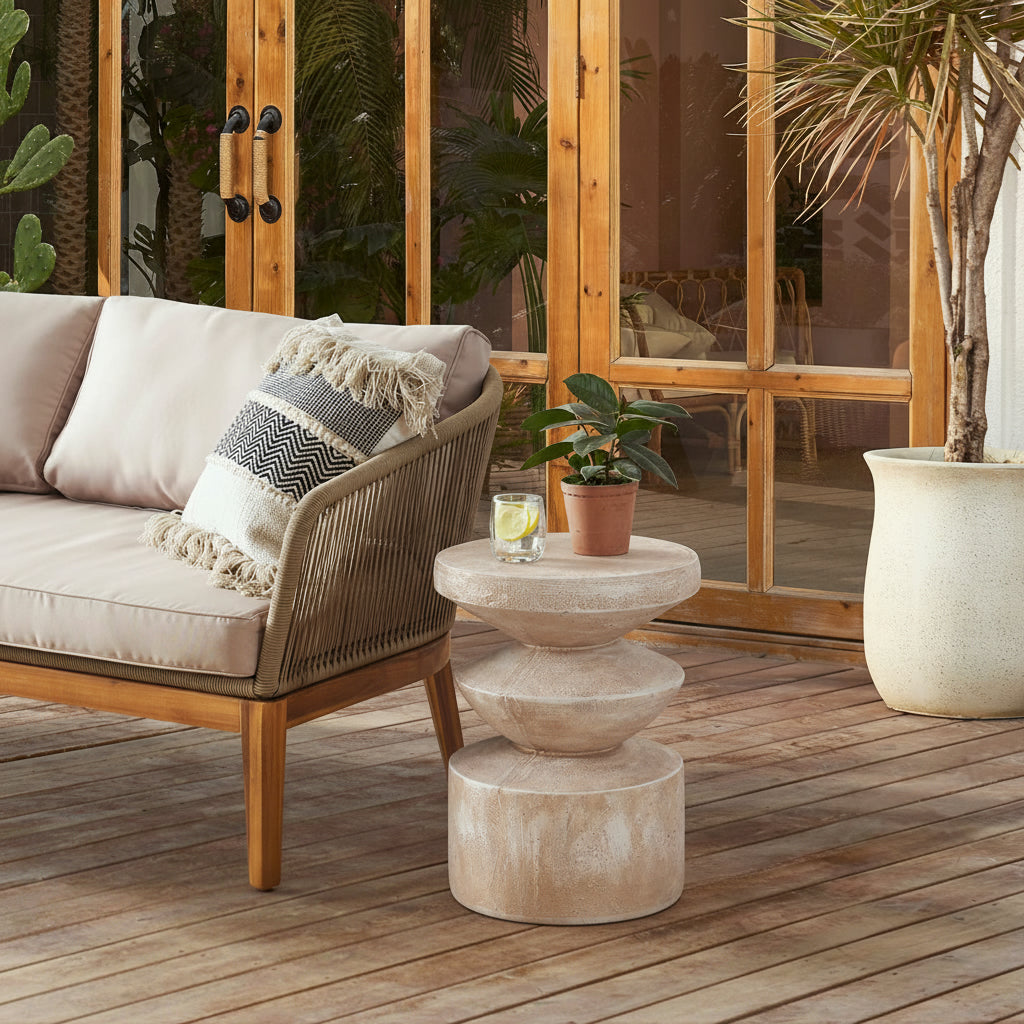 Indoor/Outdoor Handmade Side Table with Stone Look