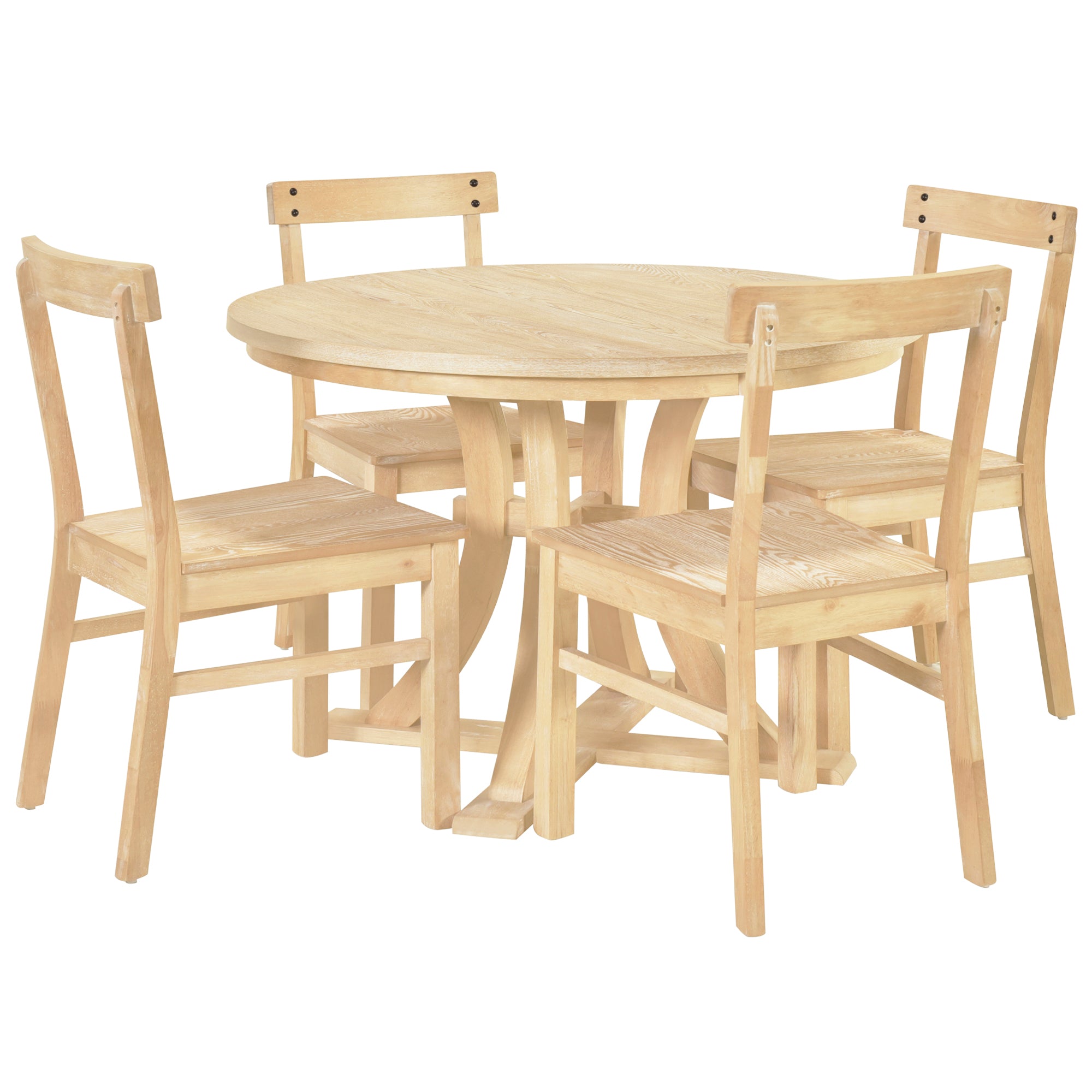 5-Piece Dining Set with Extendable Round Table and 4 Open Back Chairs