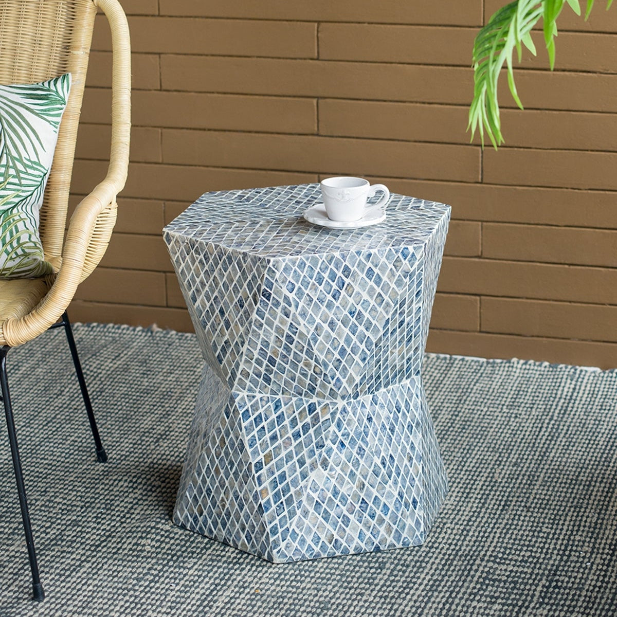 Tapered Blue Capiz Accent Stool