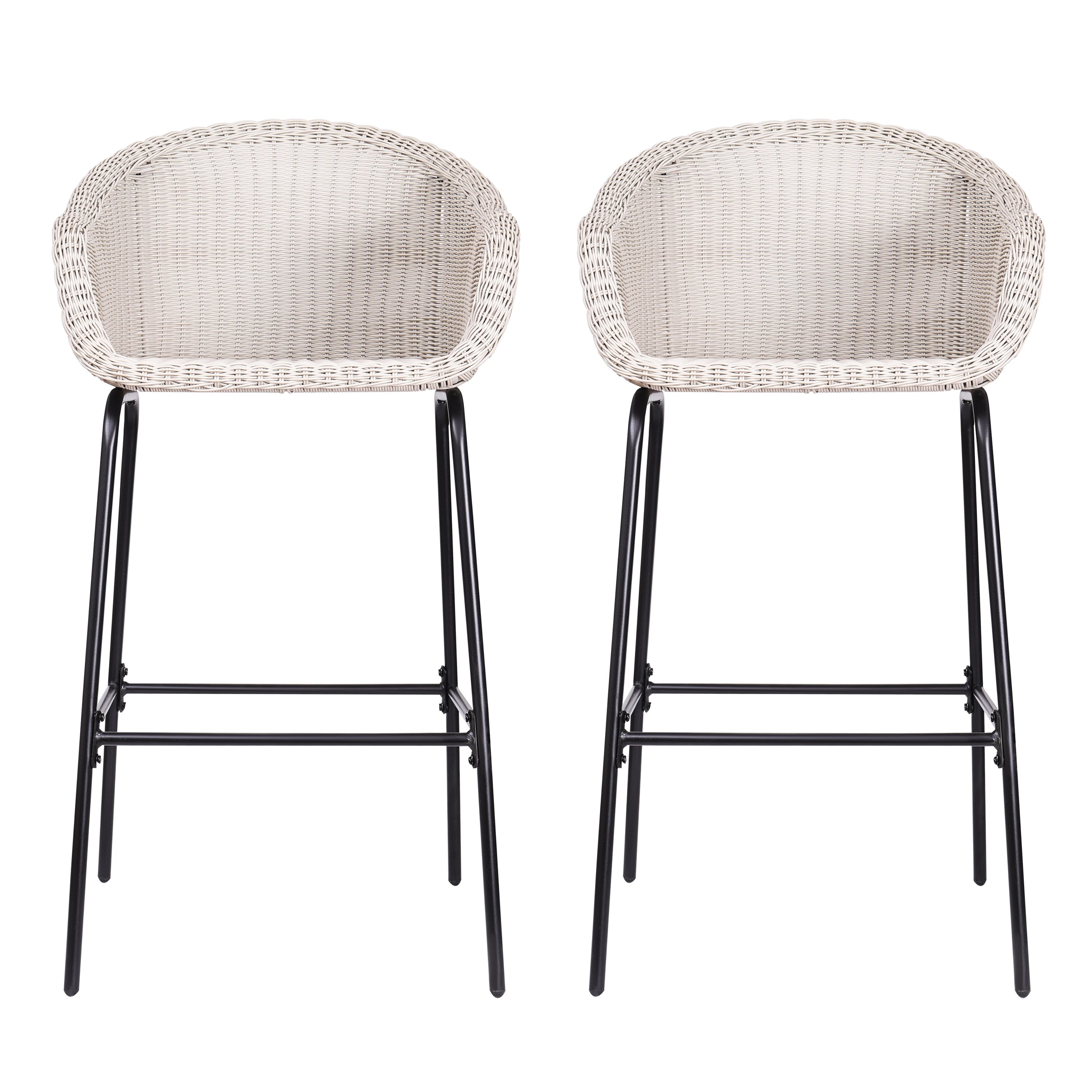 Ladd Outdoor Metal Wicker Barstool, Set of 2