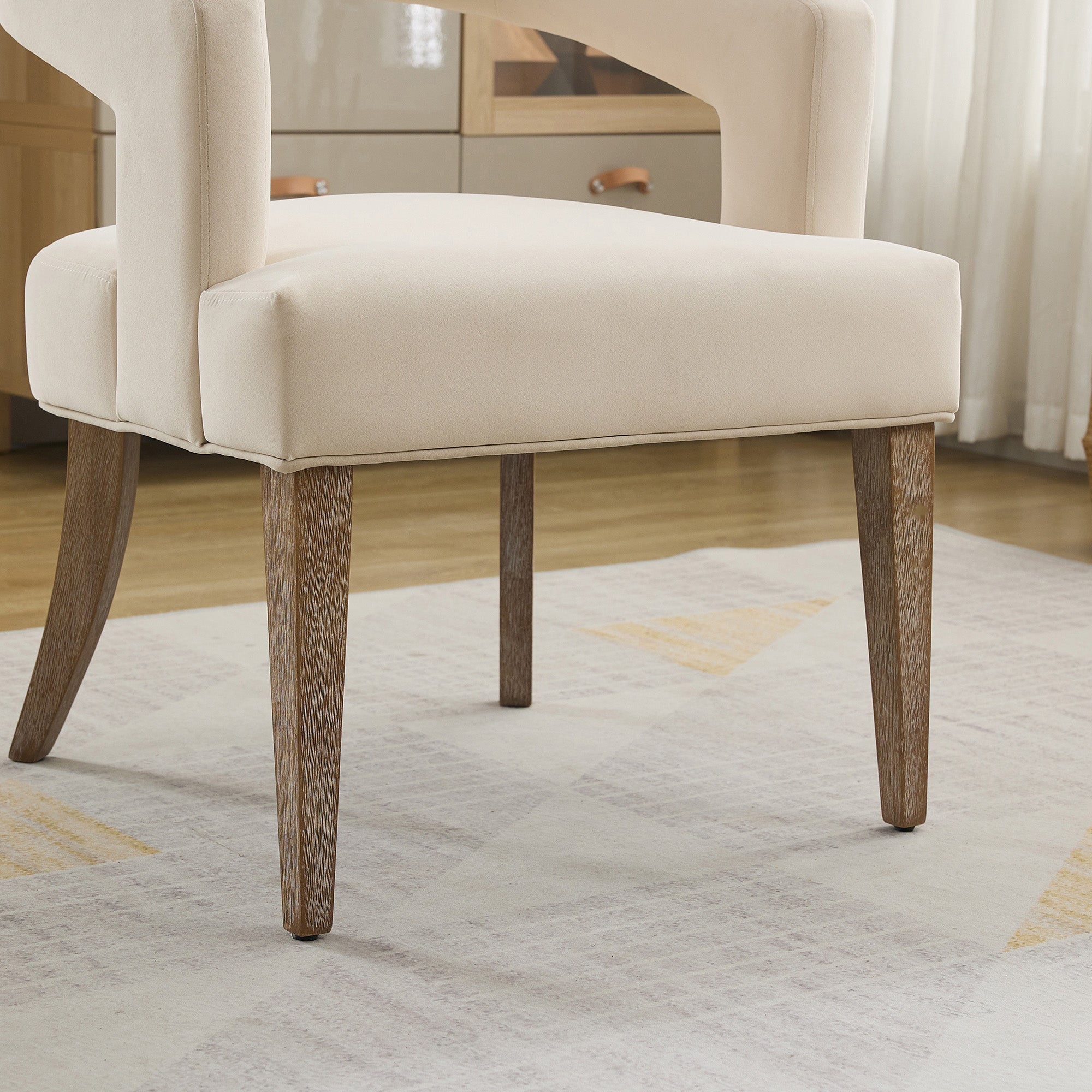 Open-Back Barrel Accent Chair with Velvet Upholstery and Weathered Solid Wood Legs