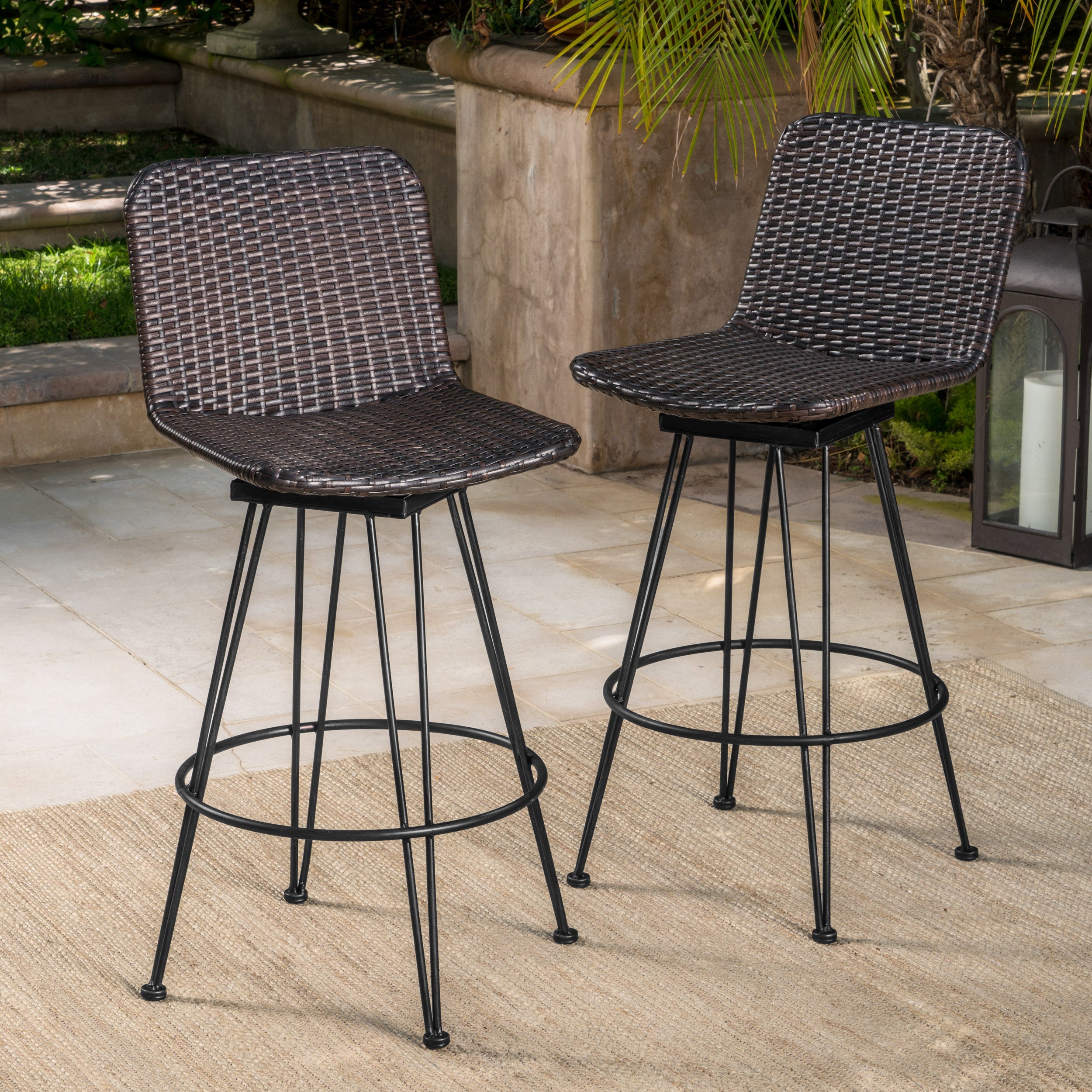 Liora 28" Outdoor Rattan Barstools, Set of 2
