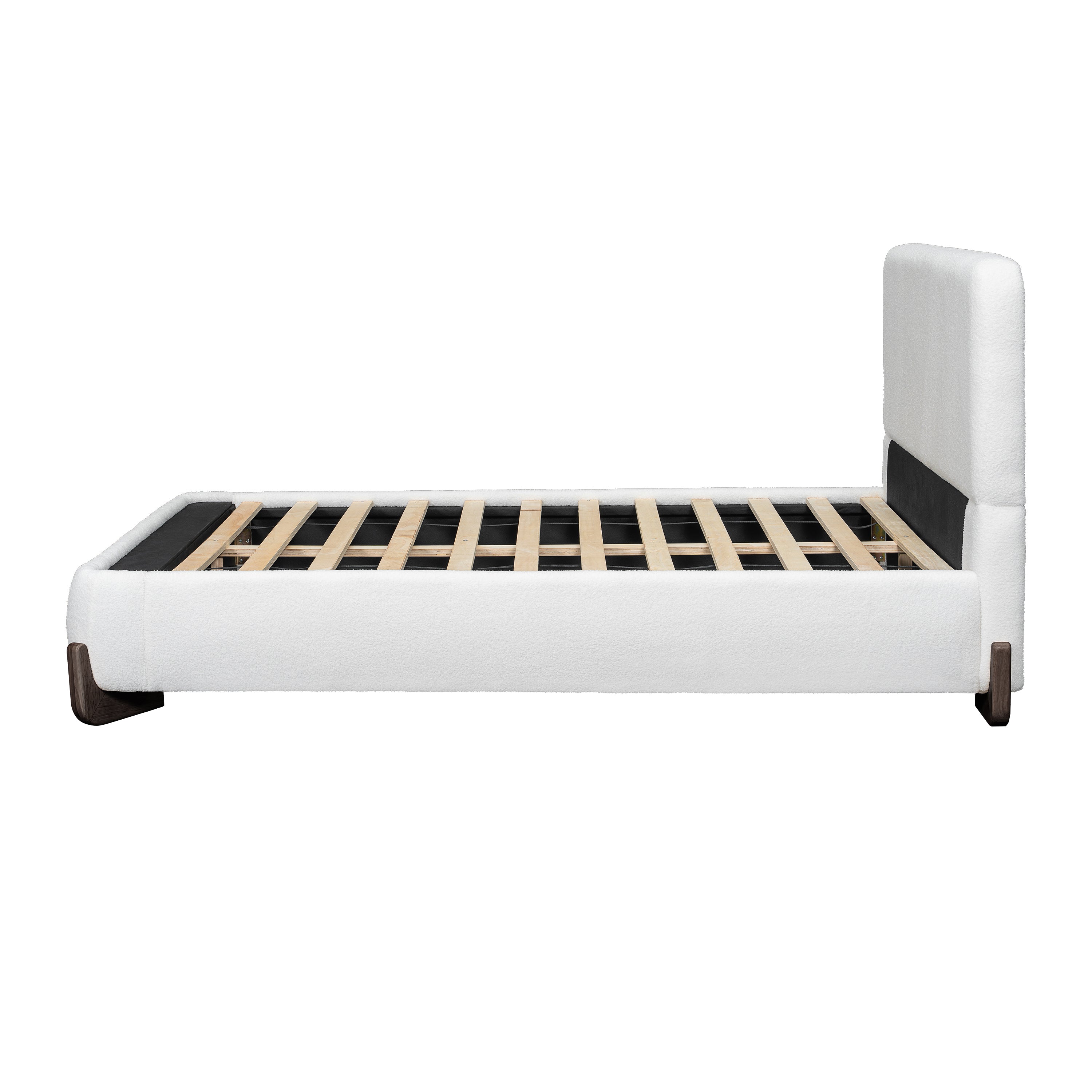 Elegant Boucle Upholstered Bed with Accent Feet