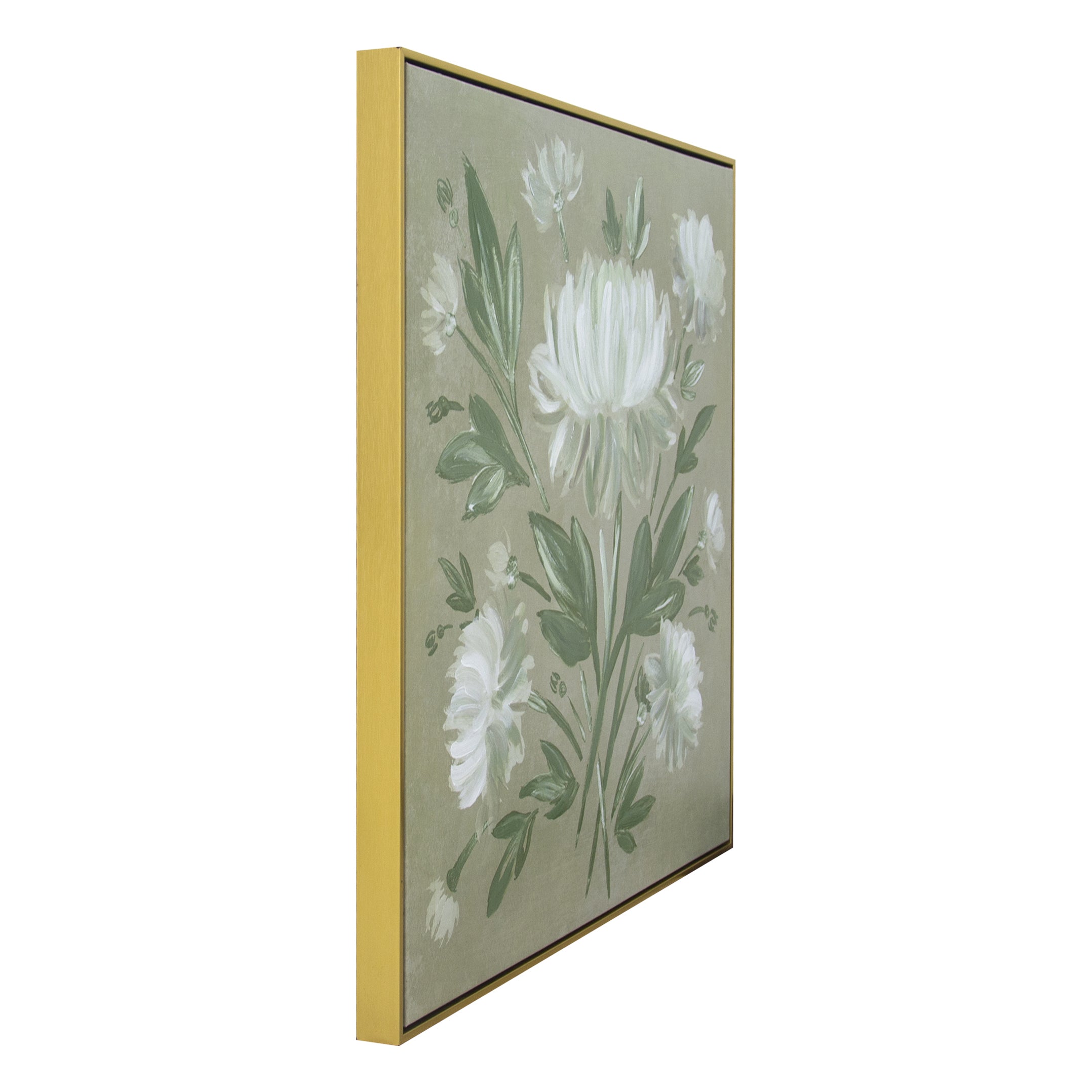 White Flower Bouquet Hand Painted Floating Framed Wall Art Print 30x30 Inches