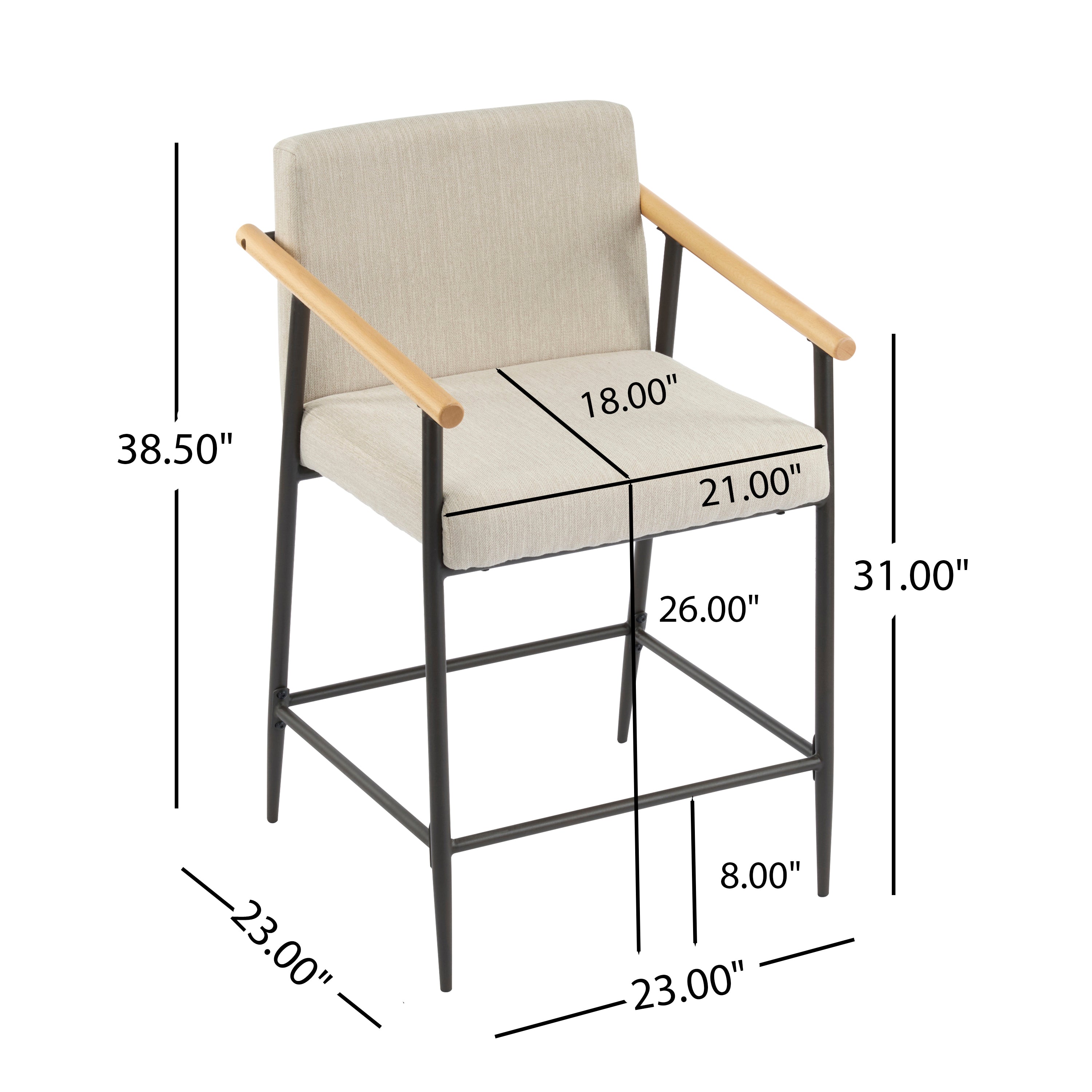 Kentwood Square Back Upholstered Counter Stool with Iron Frame, Set of 2