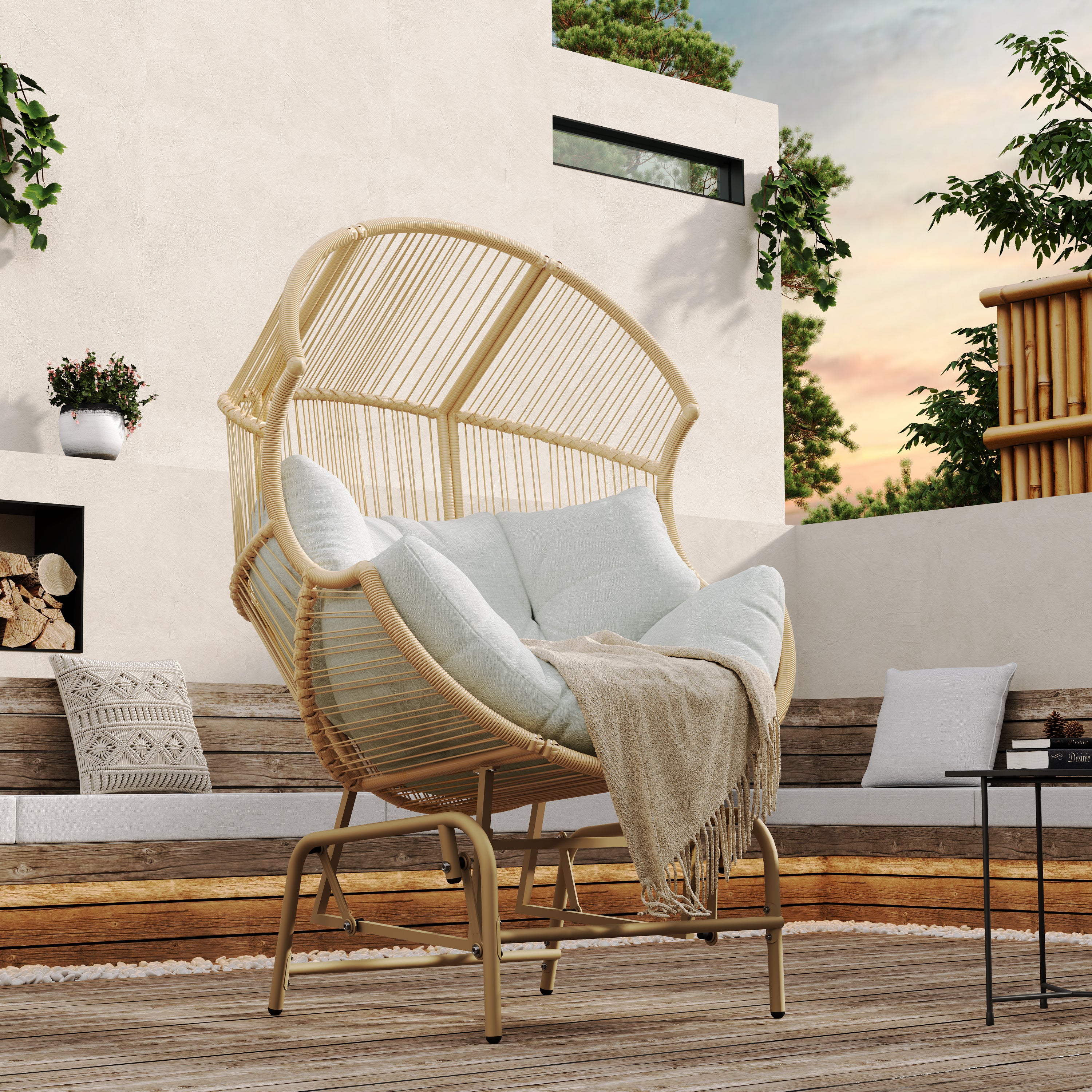 Variscite Outdoor Wicker Glider Chair with Cushion Seat