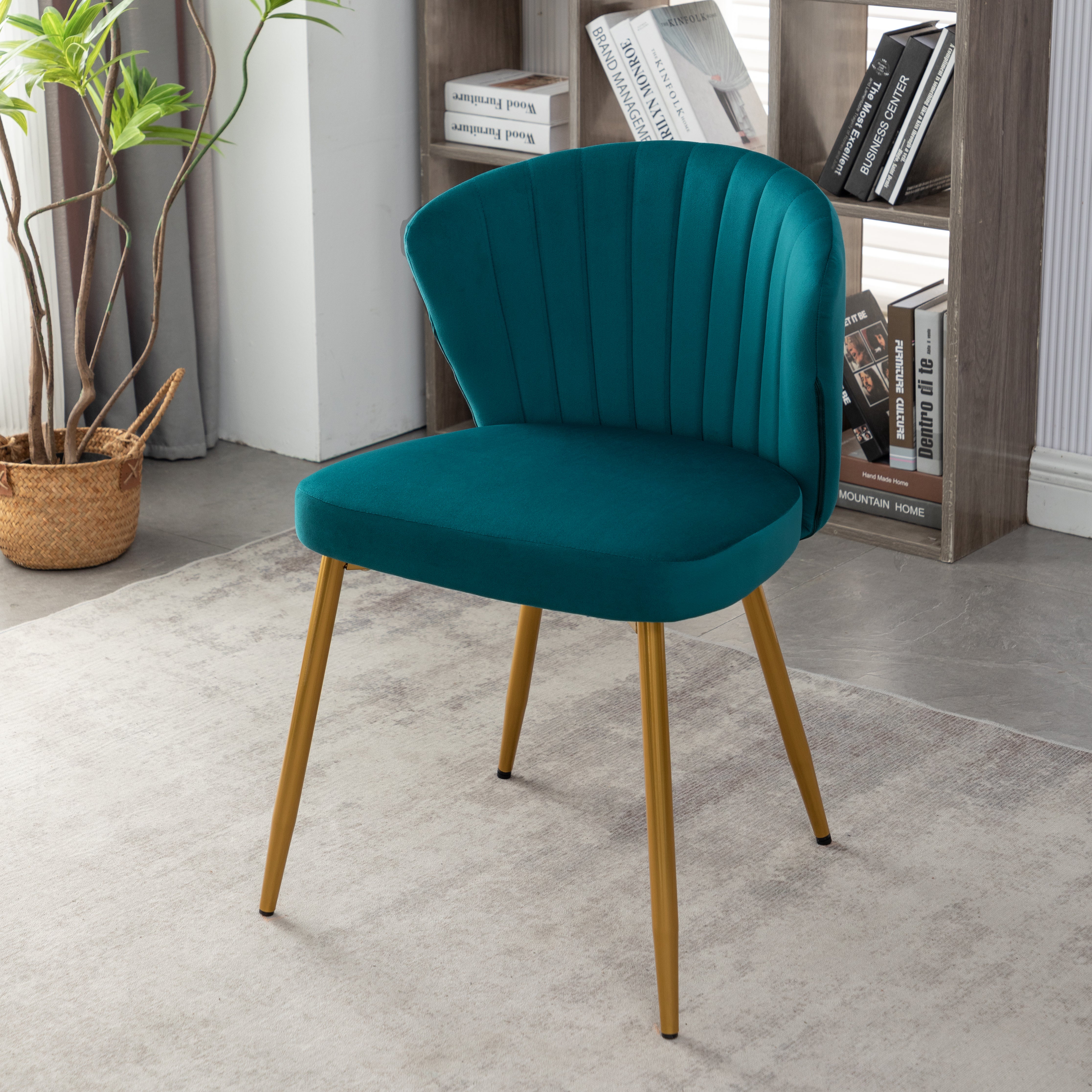 Modern Channel Velvet Armless Accent Chair with Gold Metal Legs