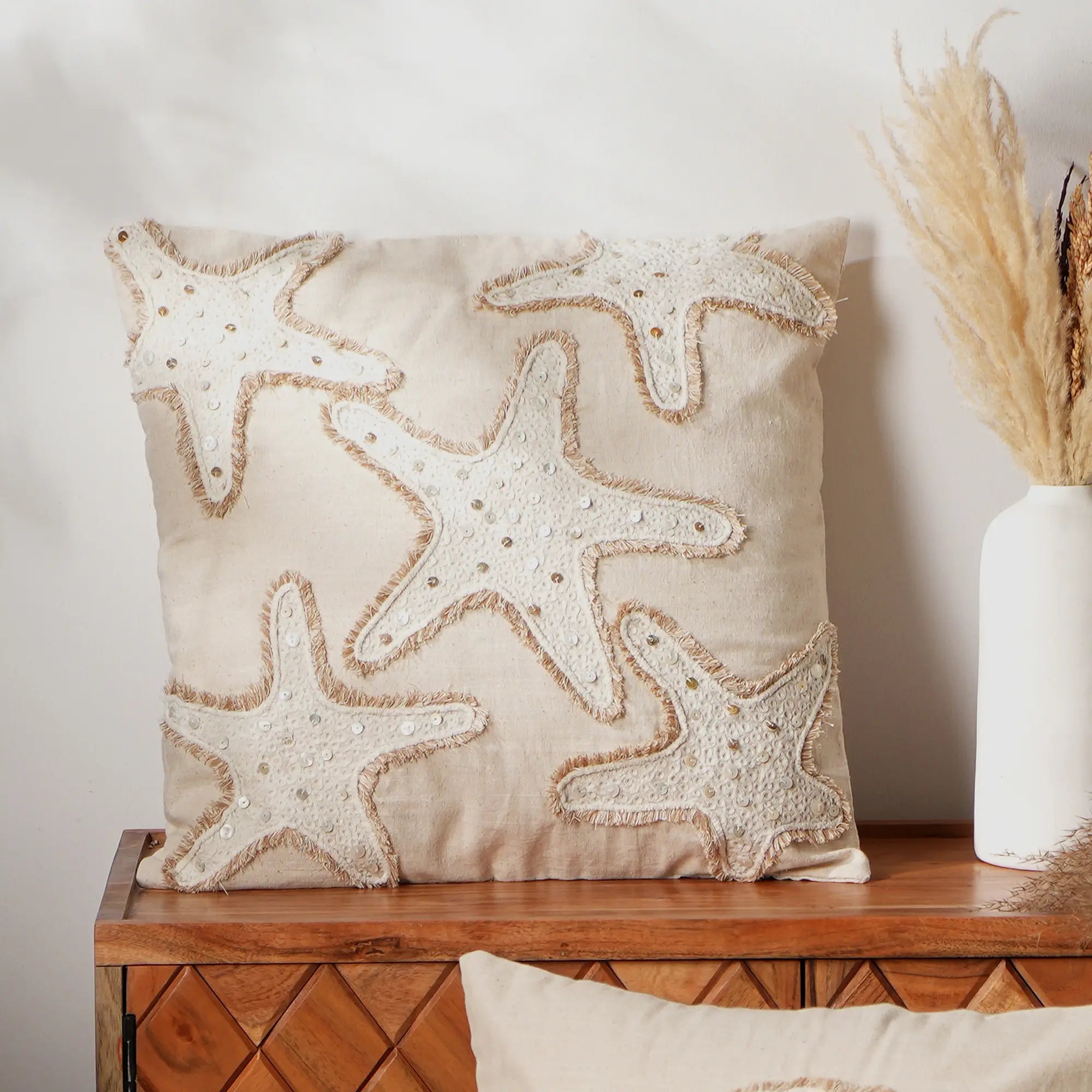 Starfish Embroidered Pillow