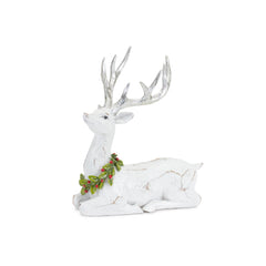 White Deer Figurine with Silver Antler and Wreath Accent (Set of 2)