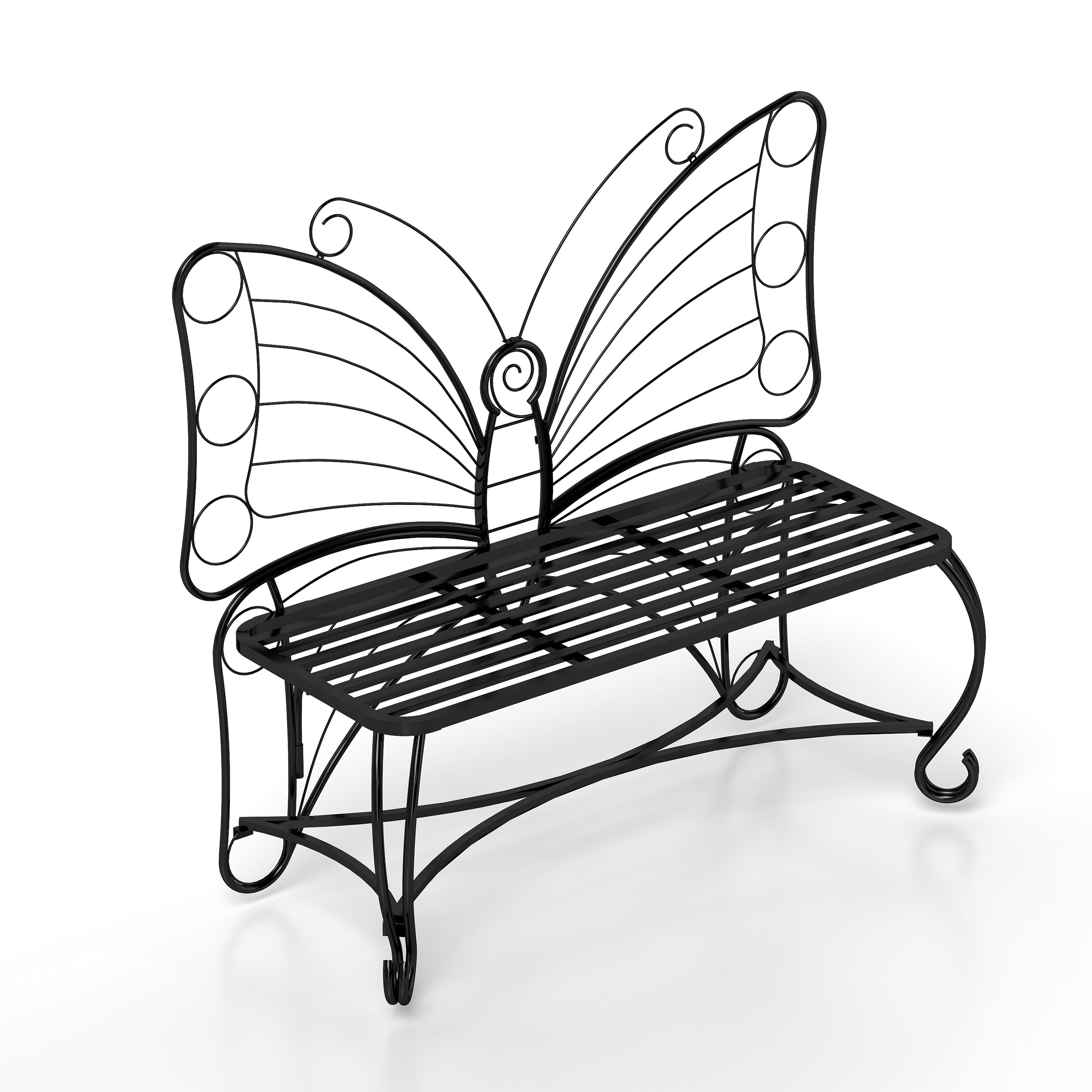 Monazite Outdoor Bench with Butterfly Back Design and Metal Frame