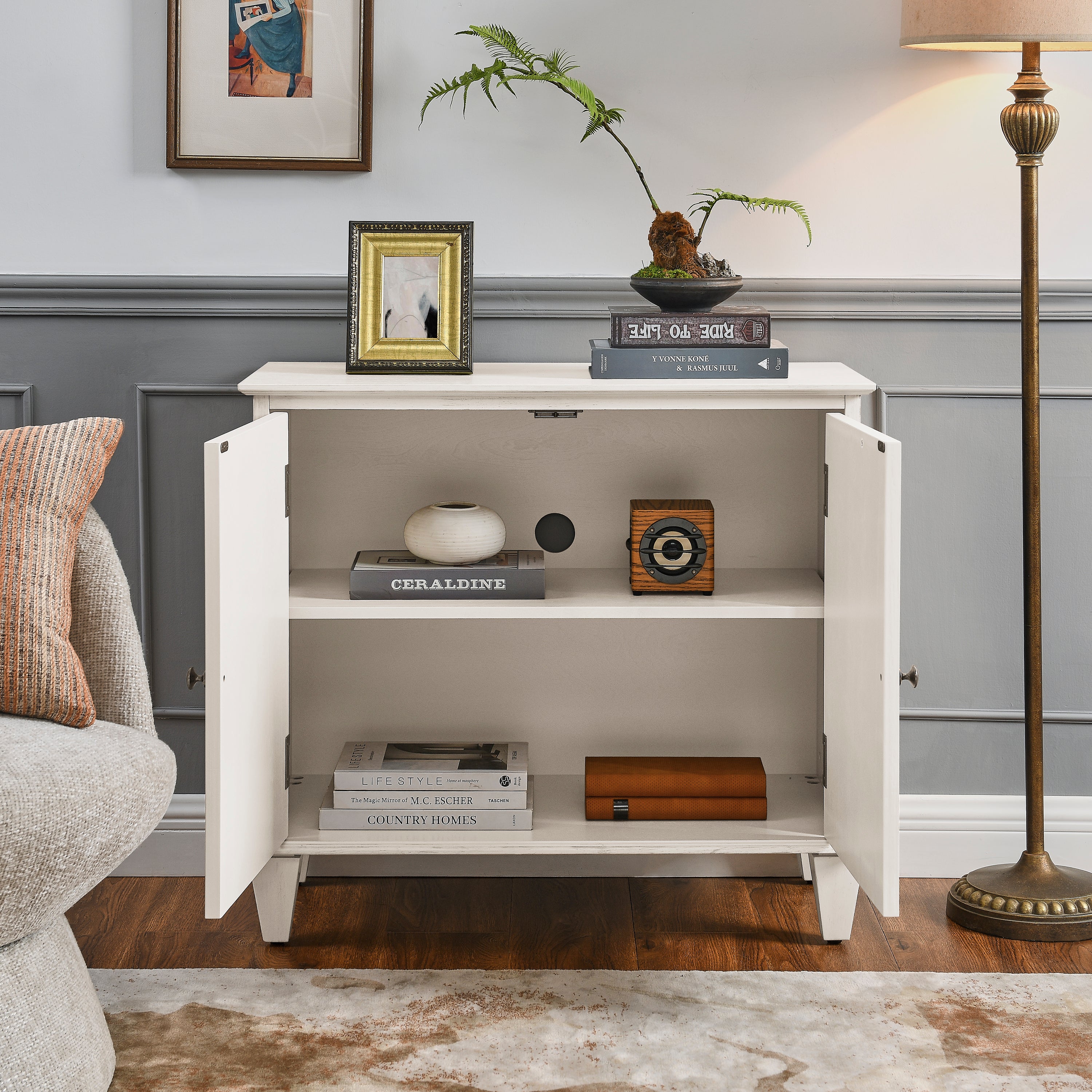 Mid Century Modern Geometric Accent Cabinet with Storage - 65.2"