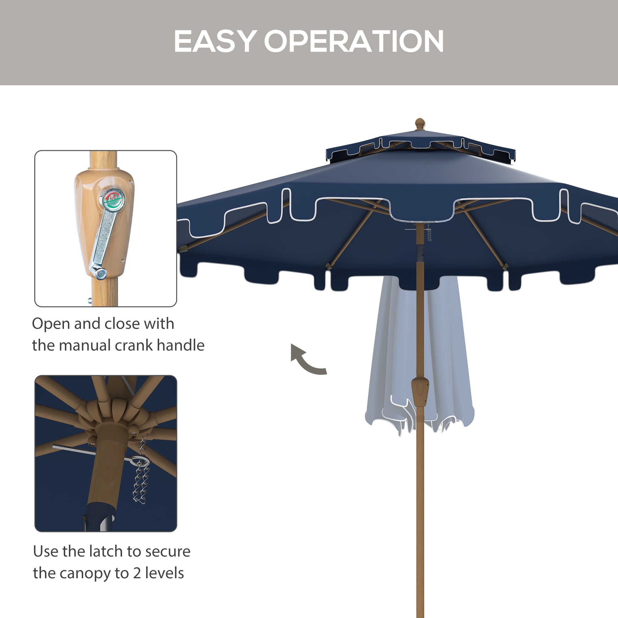 9' Double Top Ruffled Patio Umbrella with Push Button Tilt and Crank