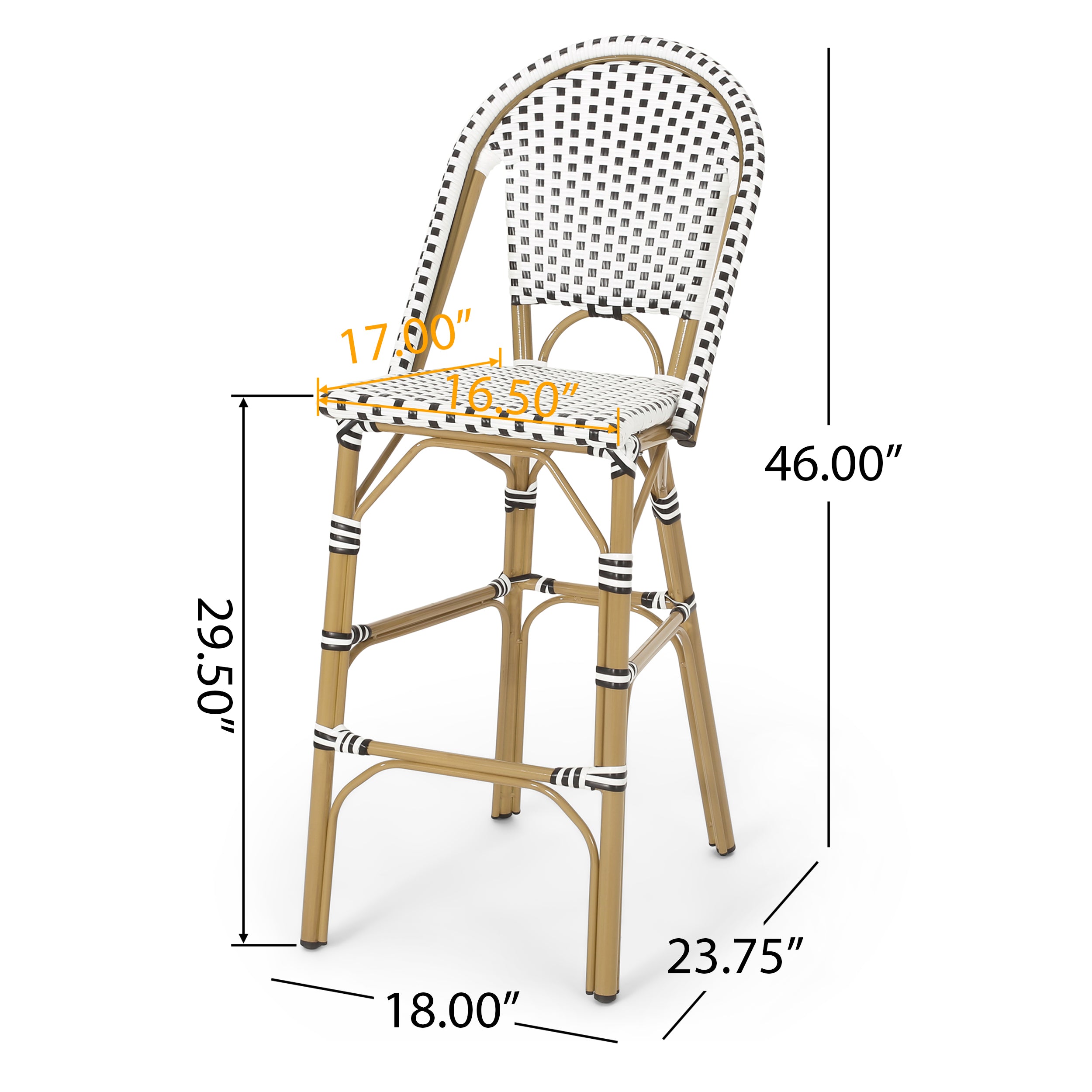 29.5" Outdoor PE Rattan French Barstool, Set of 2