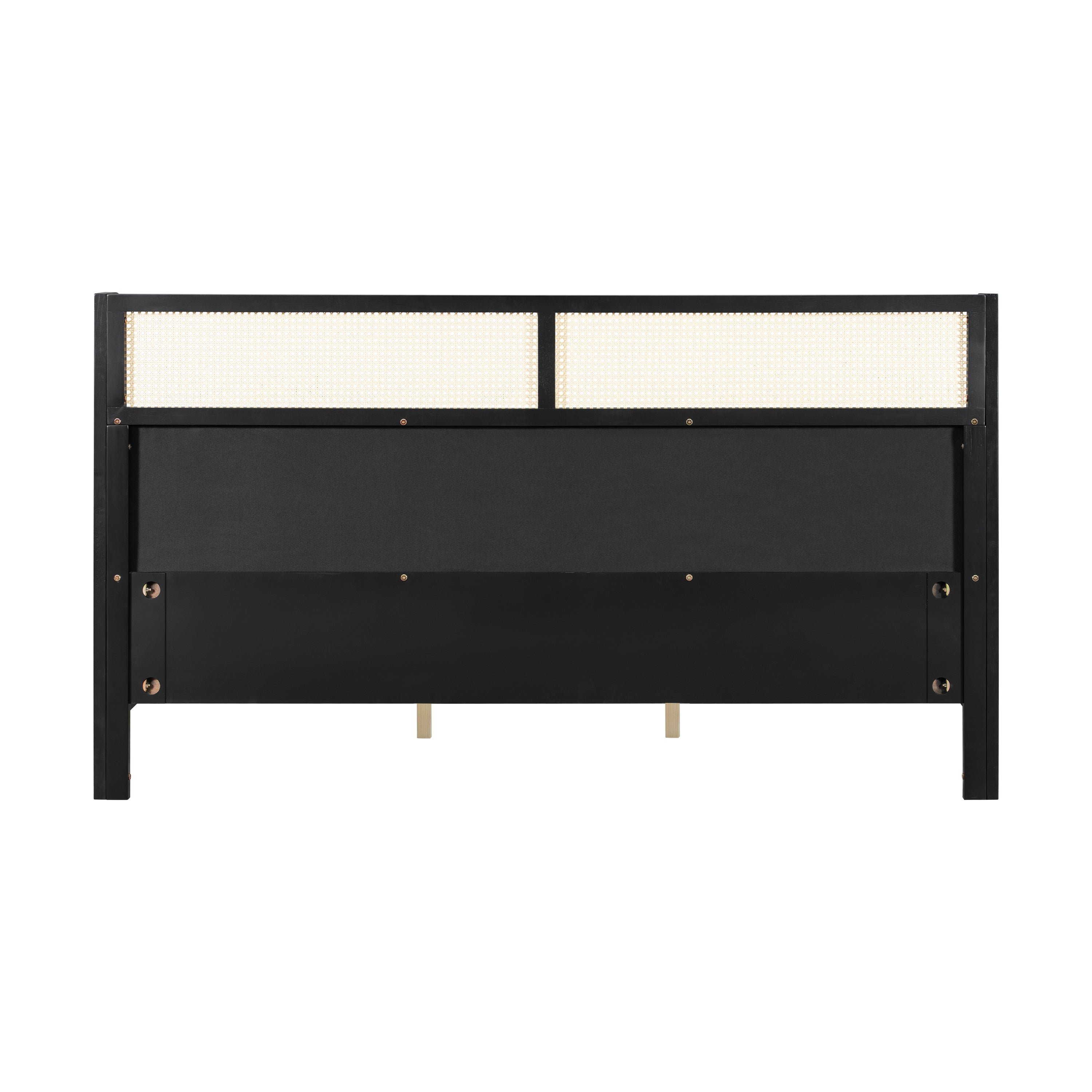 Queen Size Bed Frame with Green Headboard, Black with Green Solid Wood  Bed, No Box Spring Required, Modern Bedroom Furniture