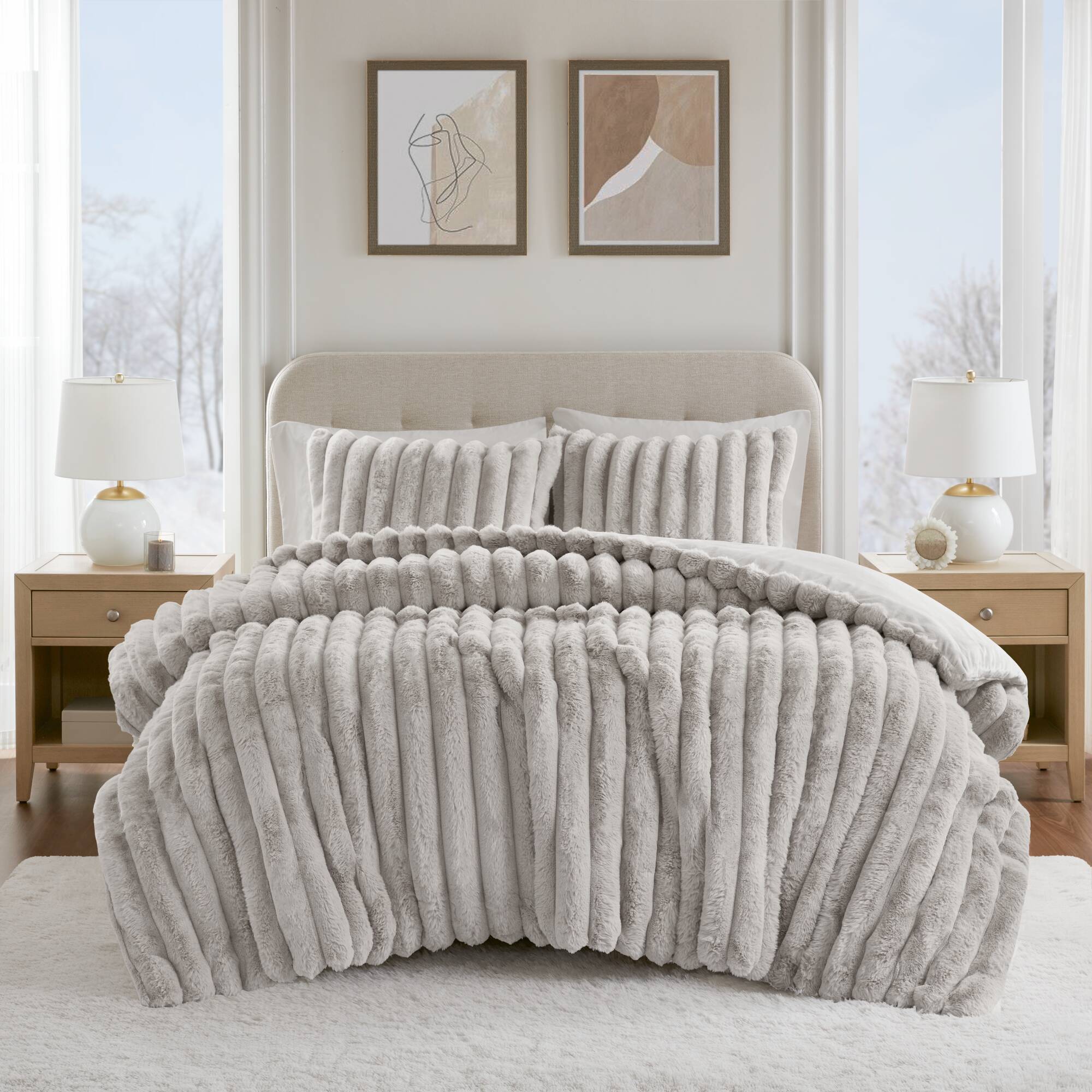 Ultrasoft Faux Fur Ribbed Comforter Set