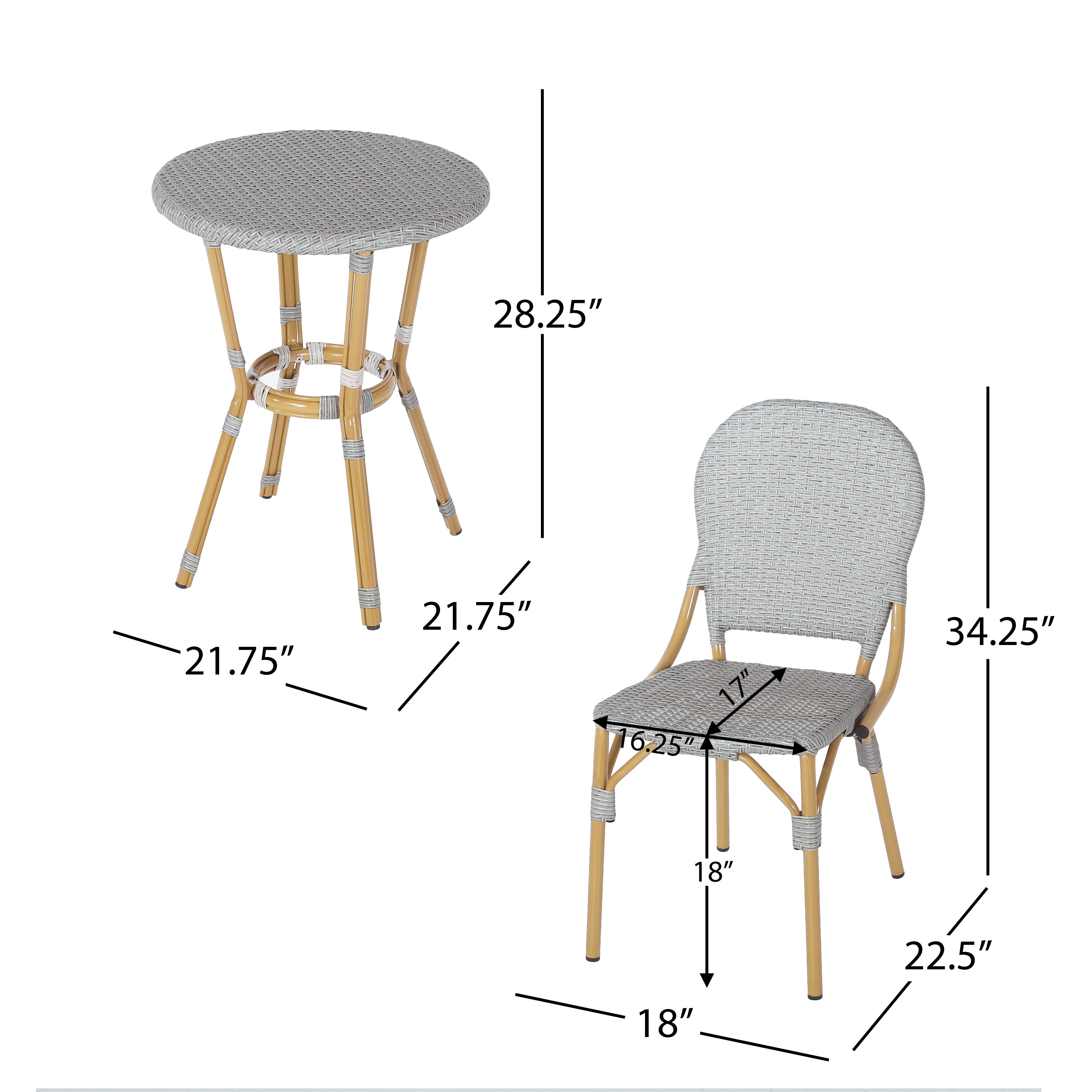 Eternity 3-Piece Bistro Set with 2 Armless Chairs and Round Table