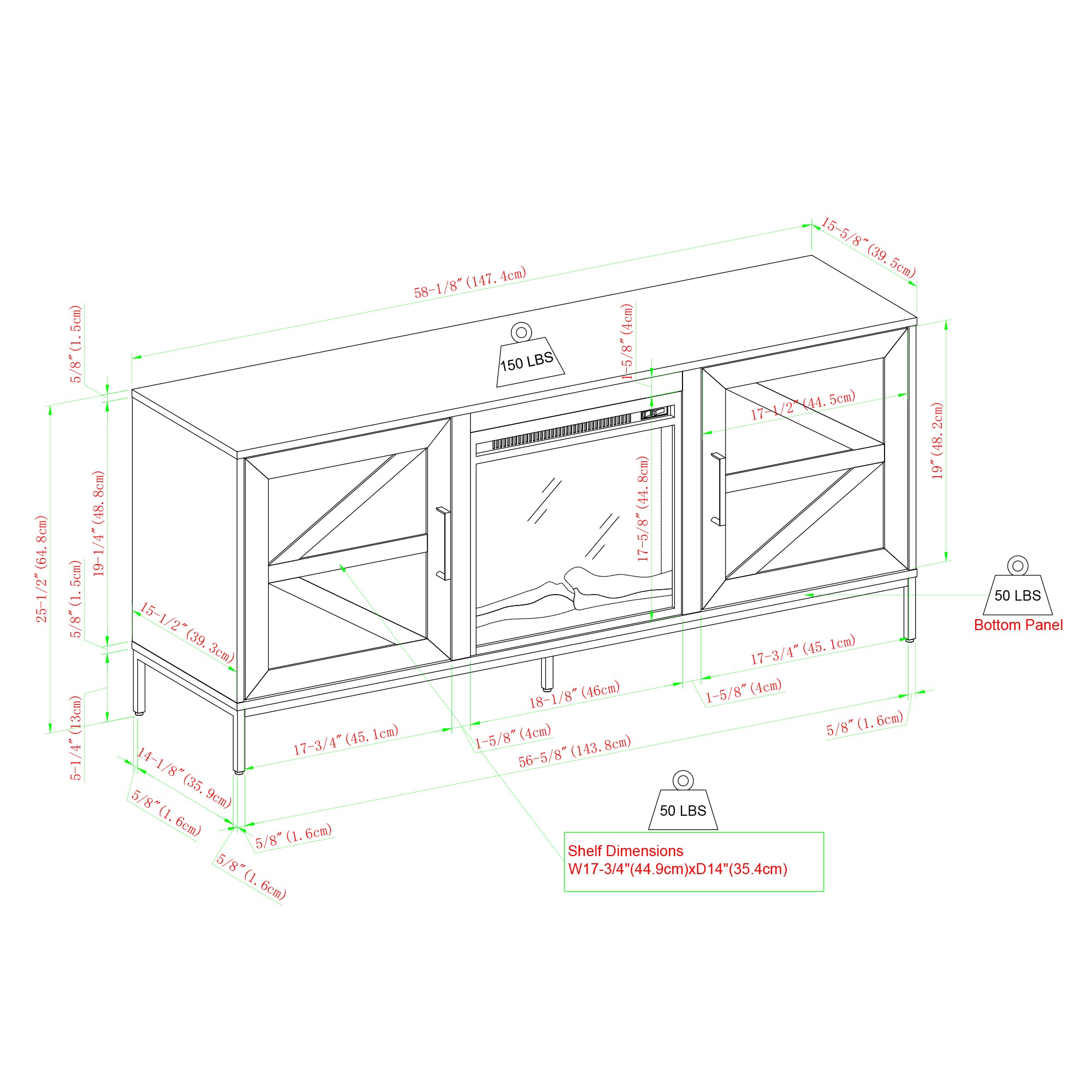 Fireplace TV Stand with 2 Doors and 2 Adjustable Shelves for TVs Up To 65 Inches, Coastal Oak by Walker Edison