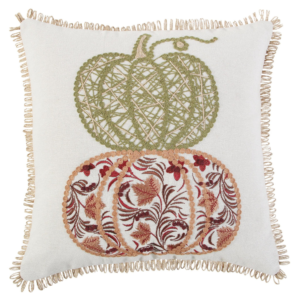 Embroidered Cotton Stacked Pumpkin Decorative Throw Pillow