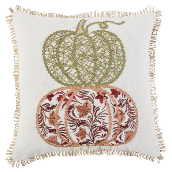 Embroidered Cotton Stacked Pumpkin Pillow Cover