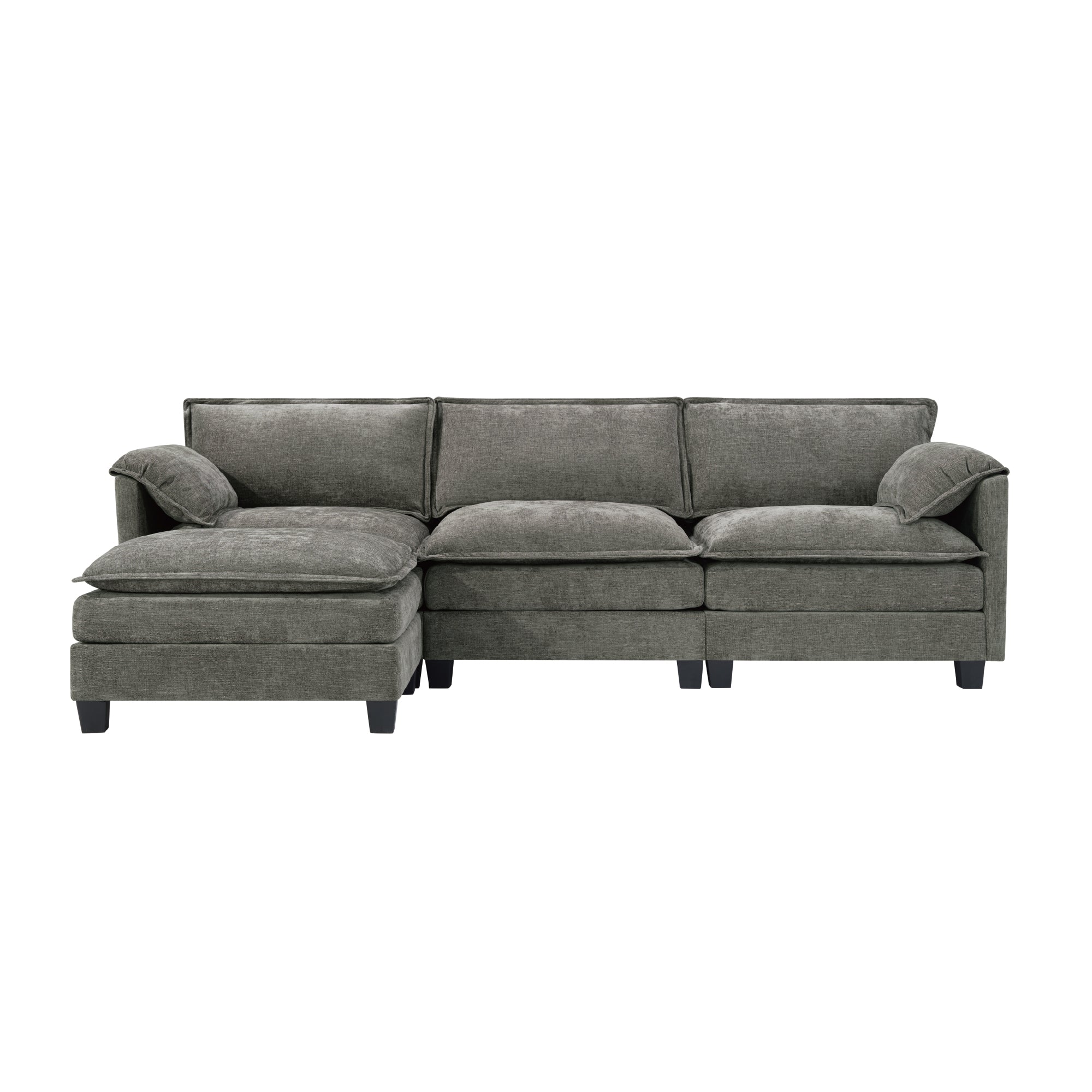L-Shaped Corduroy Corner Sofa with Storage Armrest Cushions
