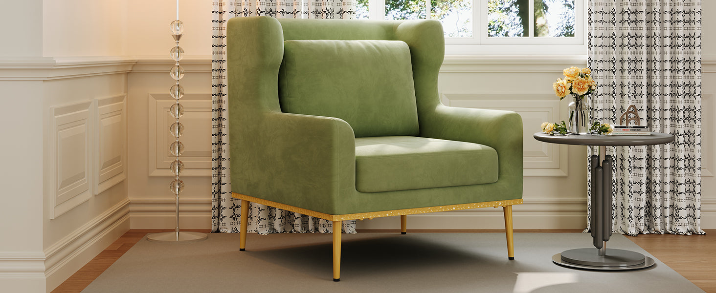 Modern Armchair Velvet Accent Chair Reading Chair Single Sofa Chair for Living Room, Bedroom, or Reading Corner, Beige