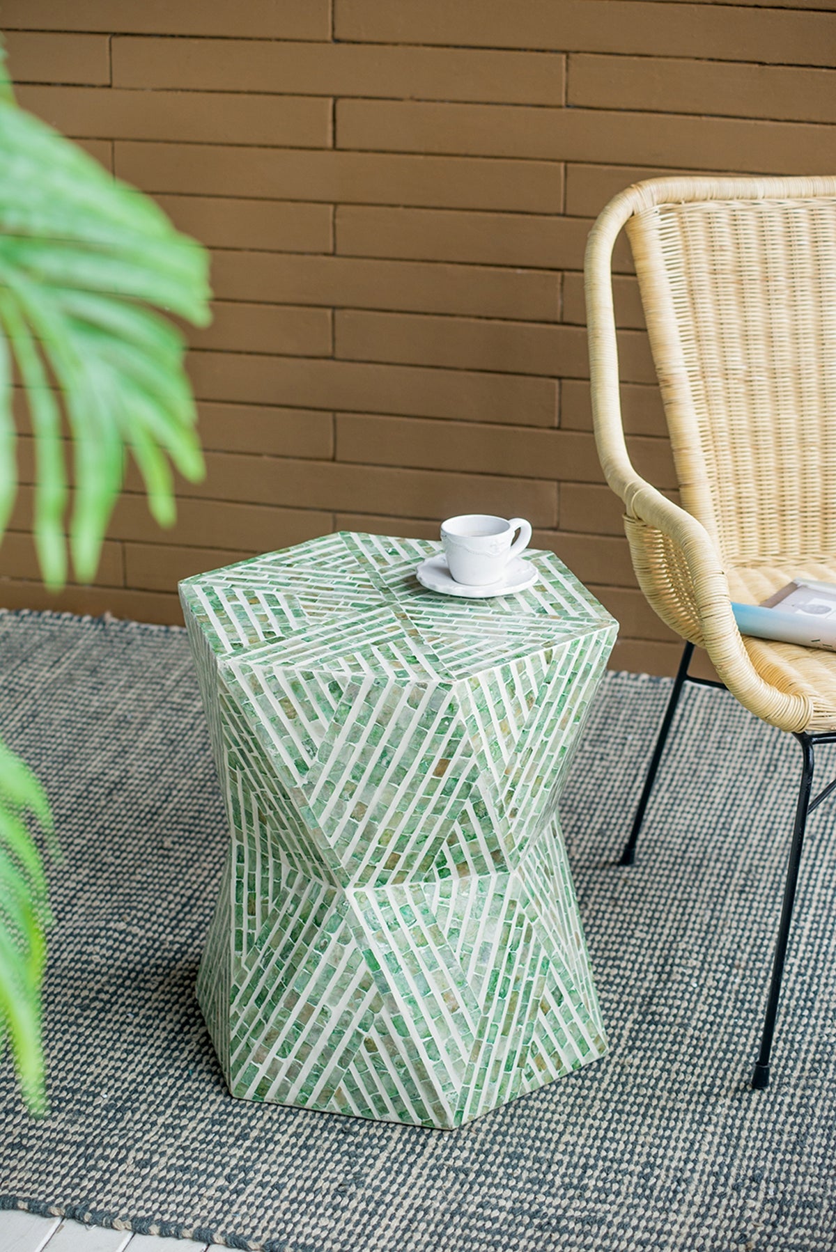 Tapered Green Garden Capiz Stool/Accent Side Table